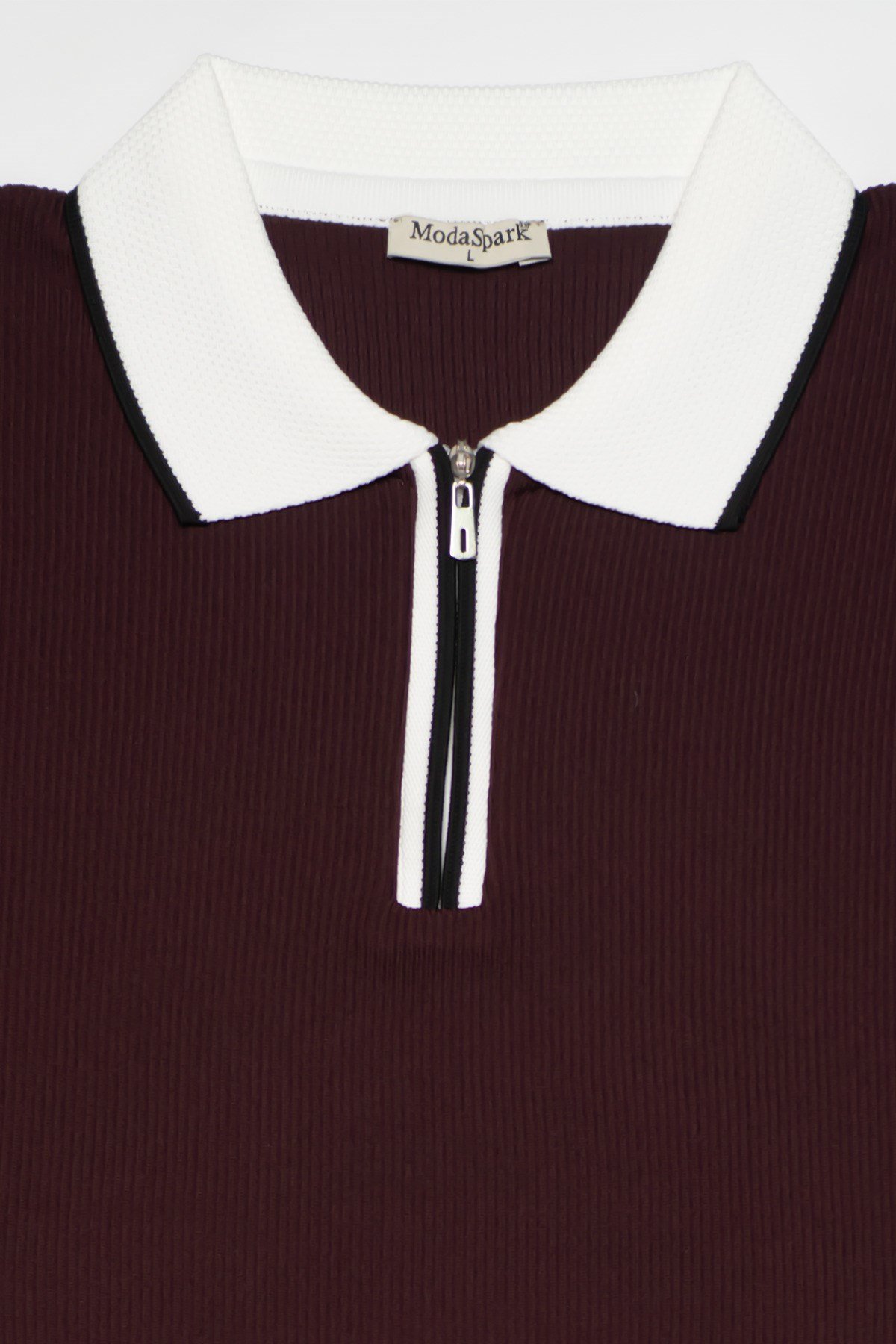 Bordo Polo Yaka Fermuarlı Kısa Kol Erkek T-shirt