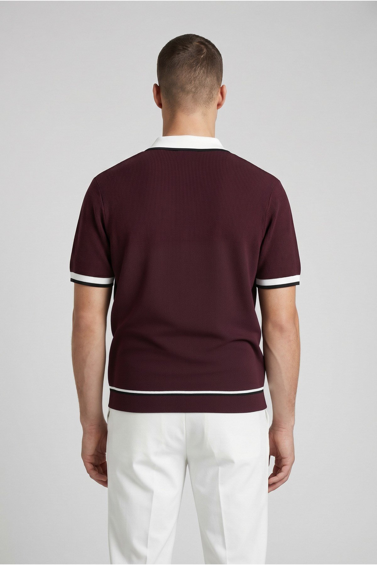 Bordo Polo Yaka Fermuarlı Kısa Kol Erkek T-shirt