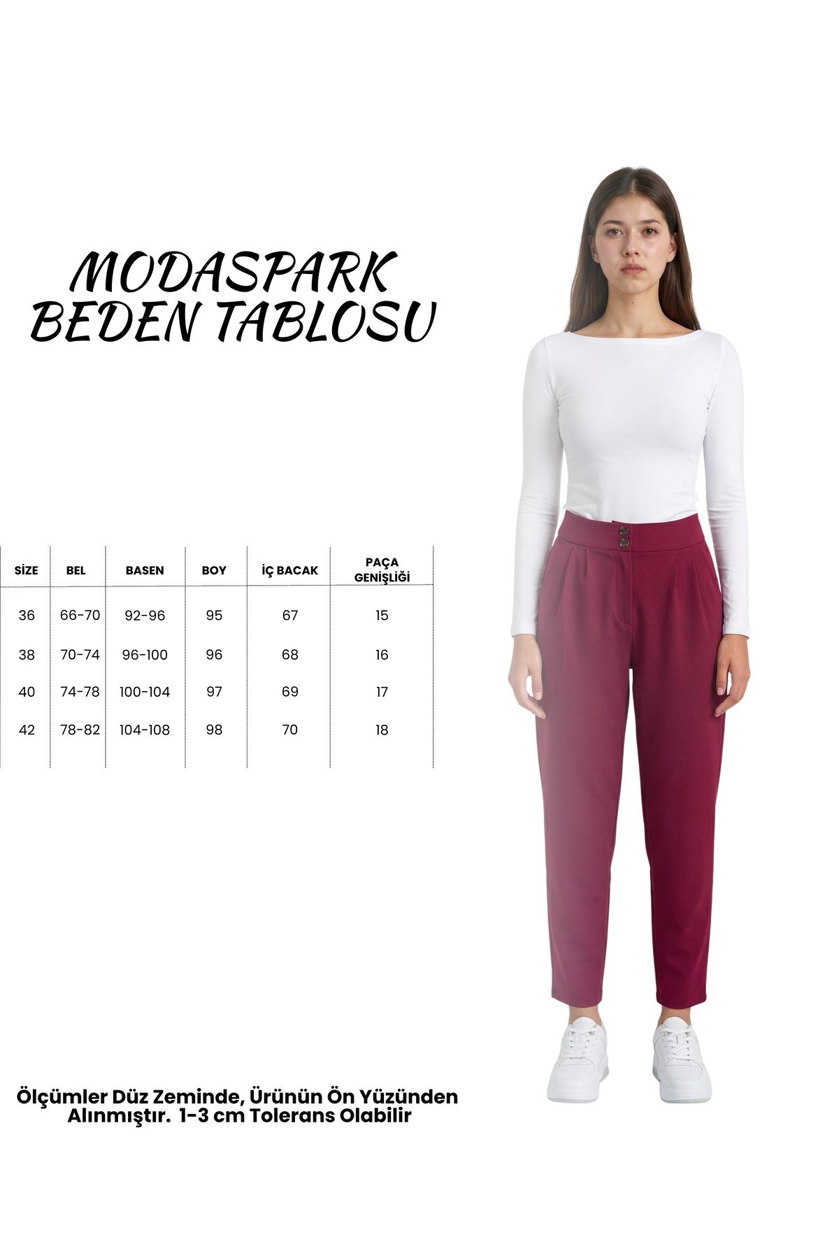 Bordo Yüksek Bel Çift Düğmeli Cepli Havuç Kesim Pileli Kadın Pantolon