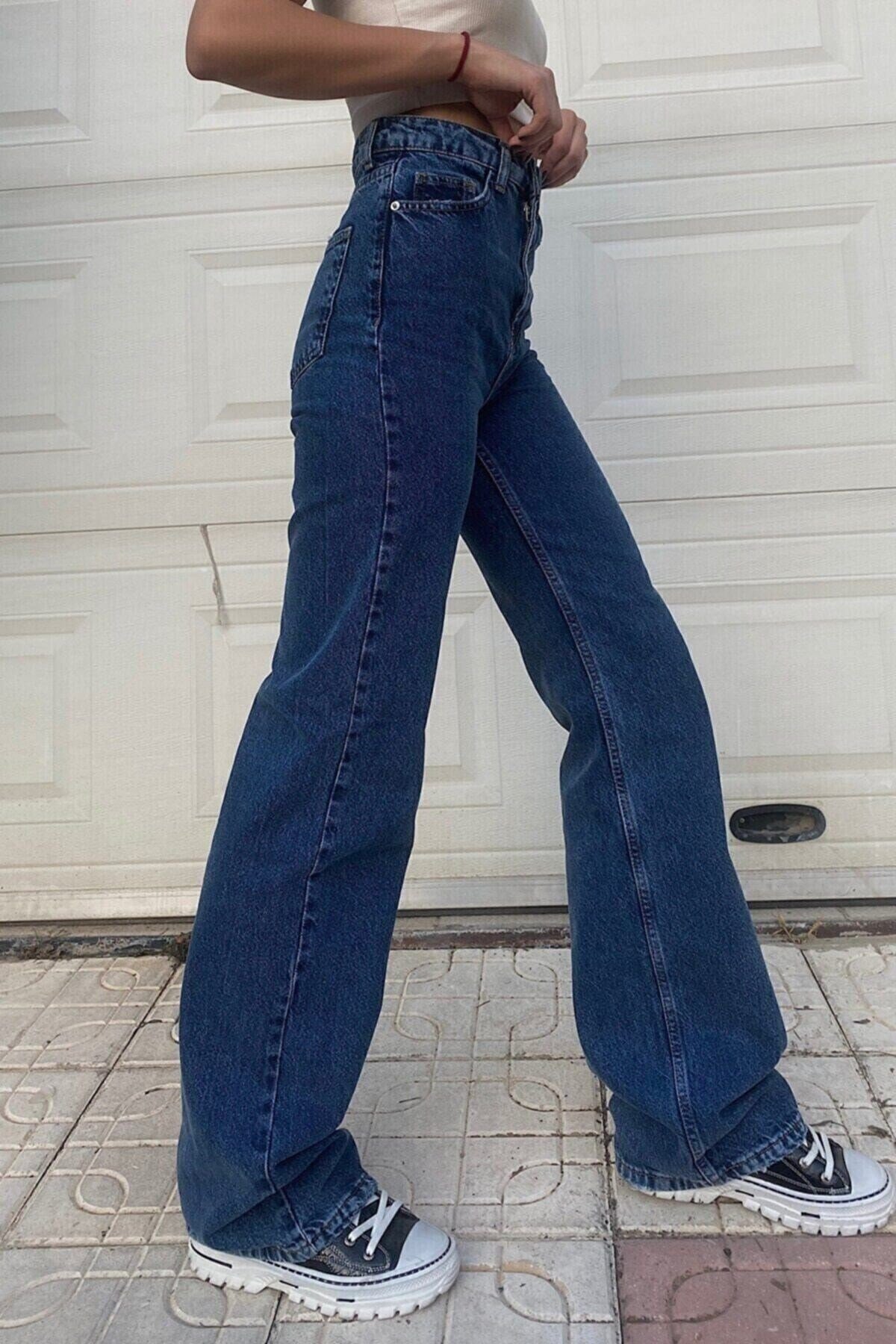 Dominic Yüksek Bel Bol Paça Denim Kot Pantolon, Bol Kesim Palazzo Kot Pantolon