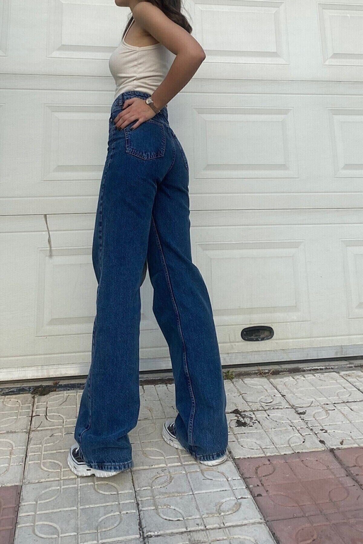 Dominic Yüksek Bel Bol Paça Denim Kot Pantolon, Bol Kesim Palazzo Kot Pantolon