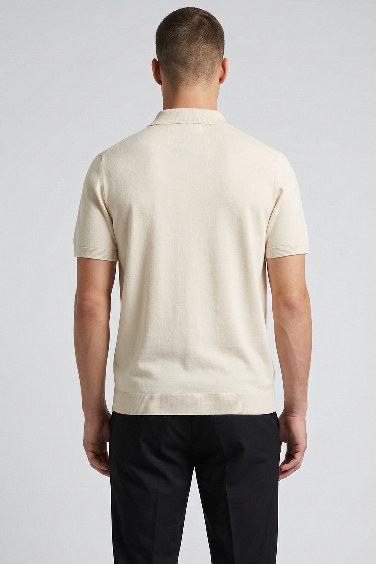 Ekru Erkek Polo Yaka Düğmeli Kısa Kol T-Shirt