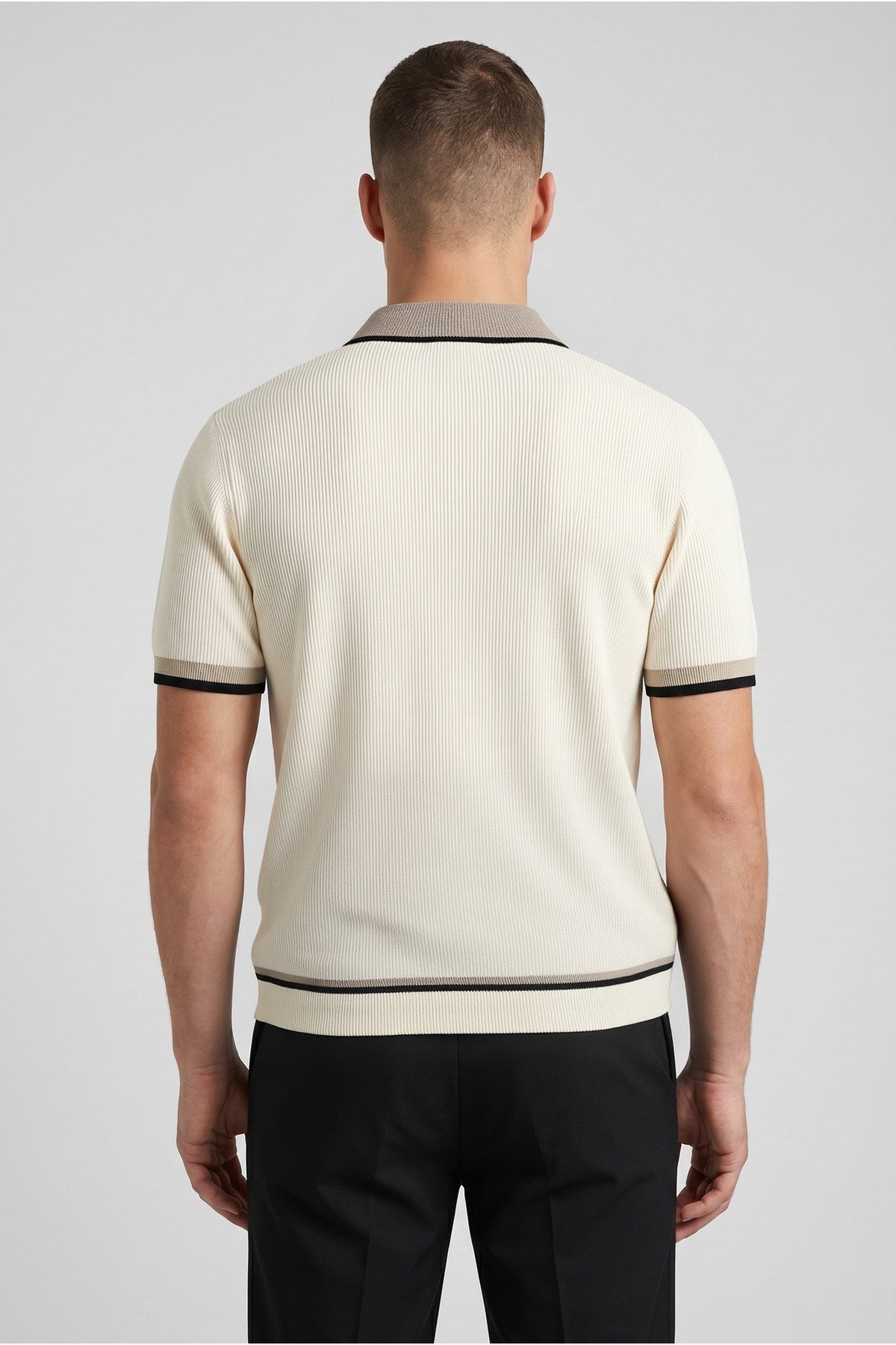 Ekru Polo Yaka Fermuarlı Kısa Kol Erkek T-shirt