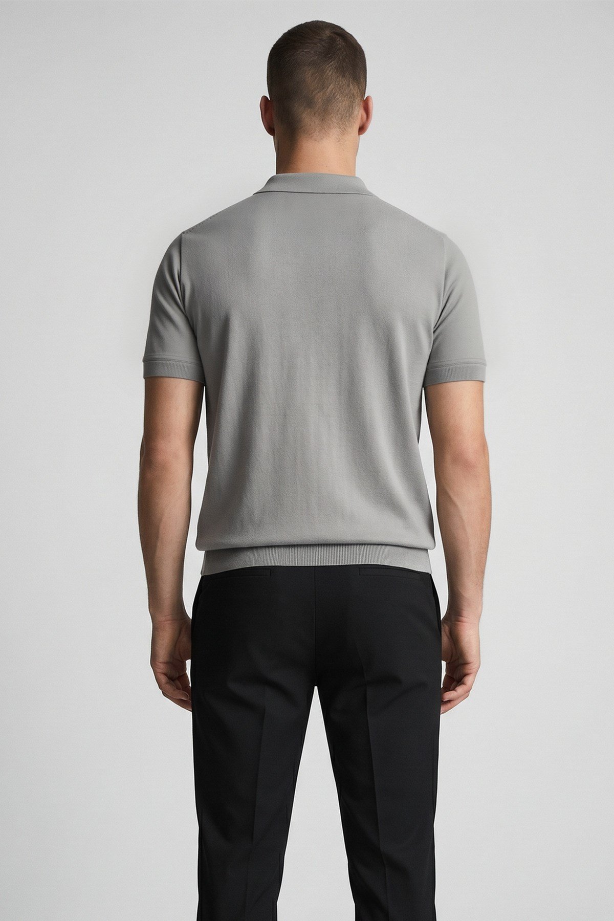 Erkek Slim Fit Dar Kesim Düğmeli Gri Polo Yaka Tişört