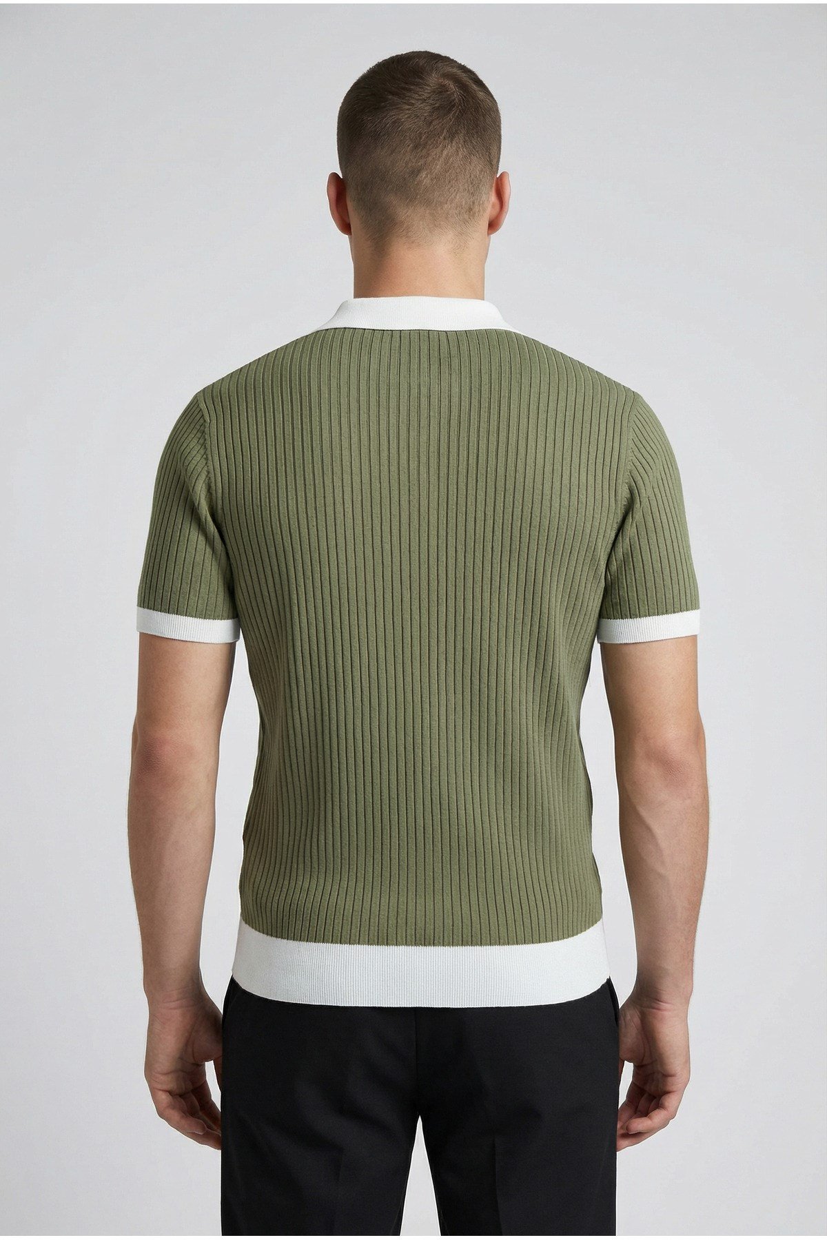 Haki Polo Yaka Düğmeli Kısa Kol Erkek T-shirt