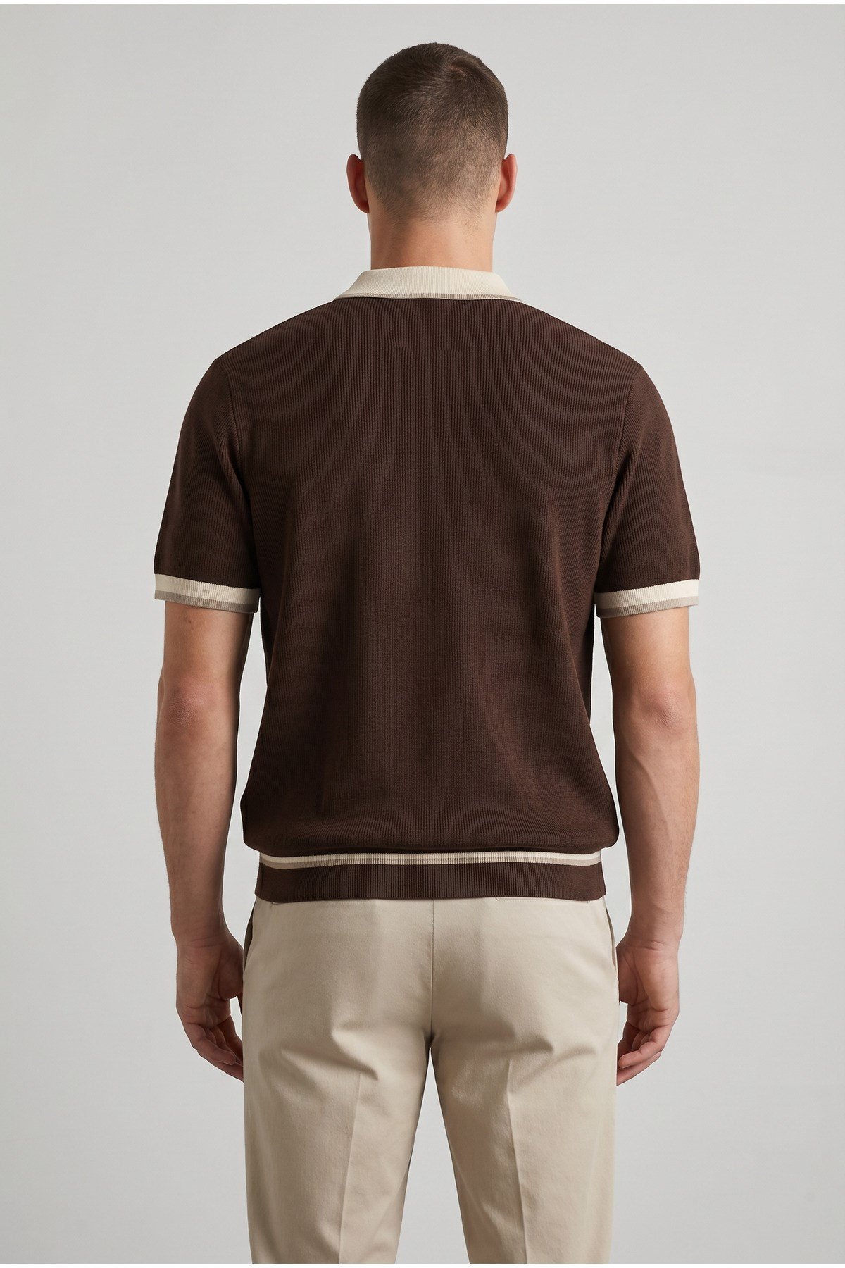 Kahverengi Polo Yaka Fermuarlı Kısa Kol Erkek T-shirt