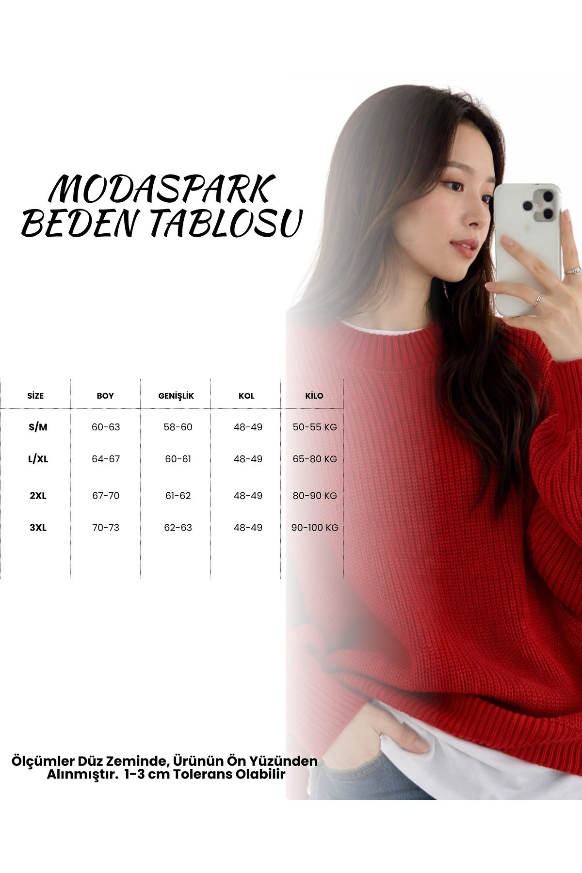 Kırmızı Bisiklet Yaka Oversize Kadın Triko Kazak