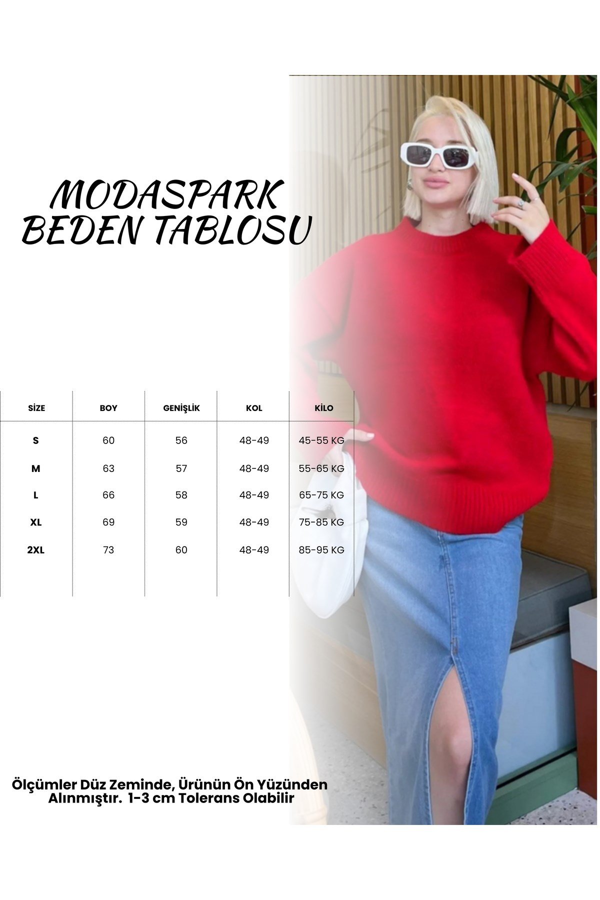 Kırmızı Bisiklet Yaka Oversize Kadın Triko Kazak