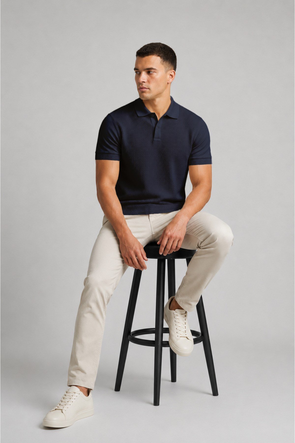 Lacivert Erkek Polo Yaka Düğmeli Kısa Kol T-Shirt