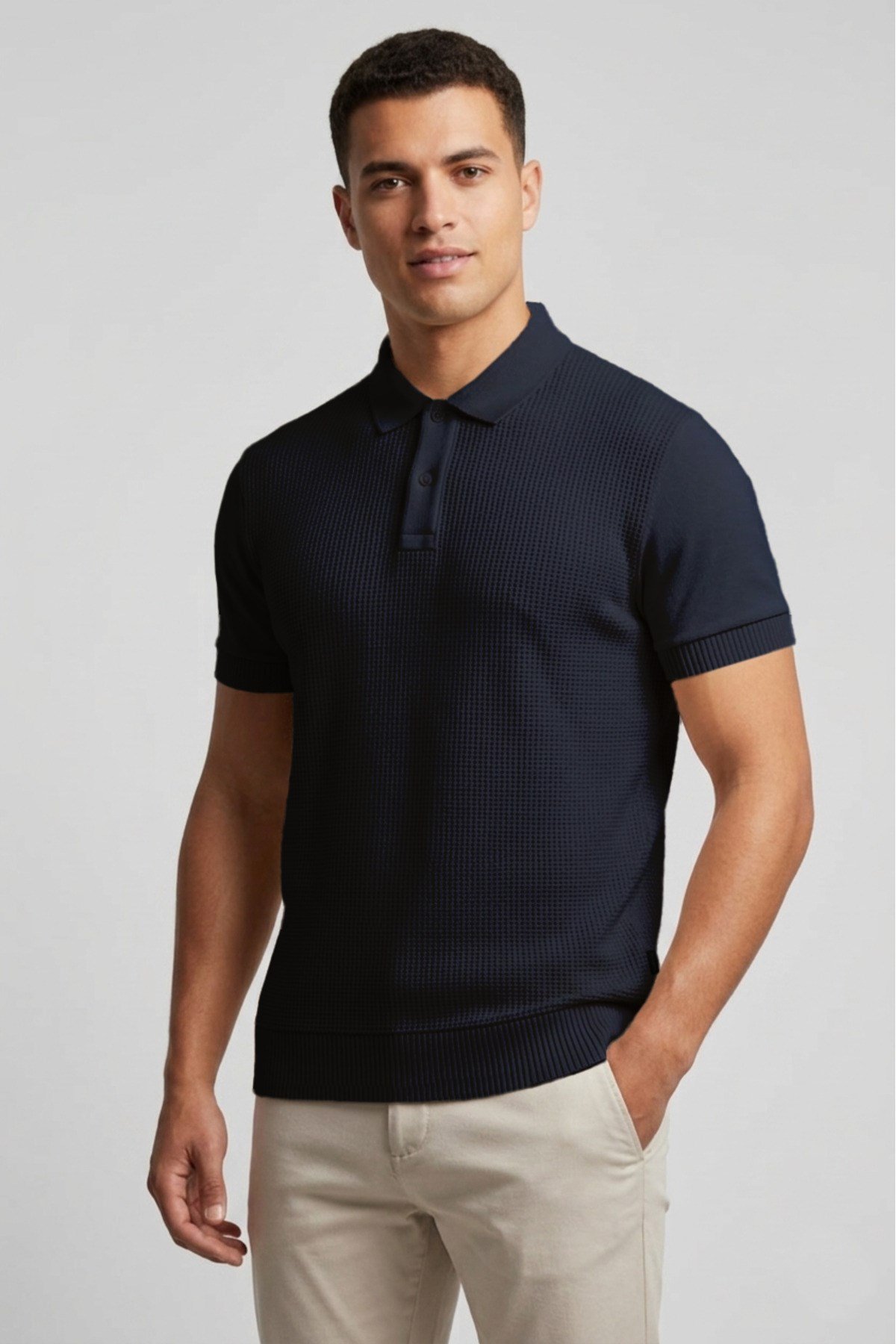 Lacivert Erkek Polo Yaka Düğmeli Kısa Kol T-Shirt