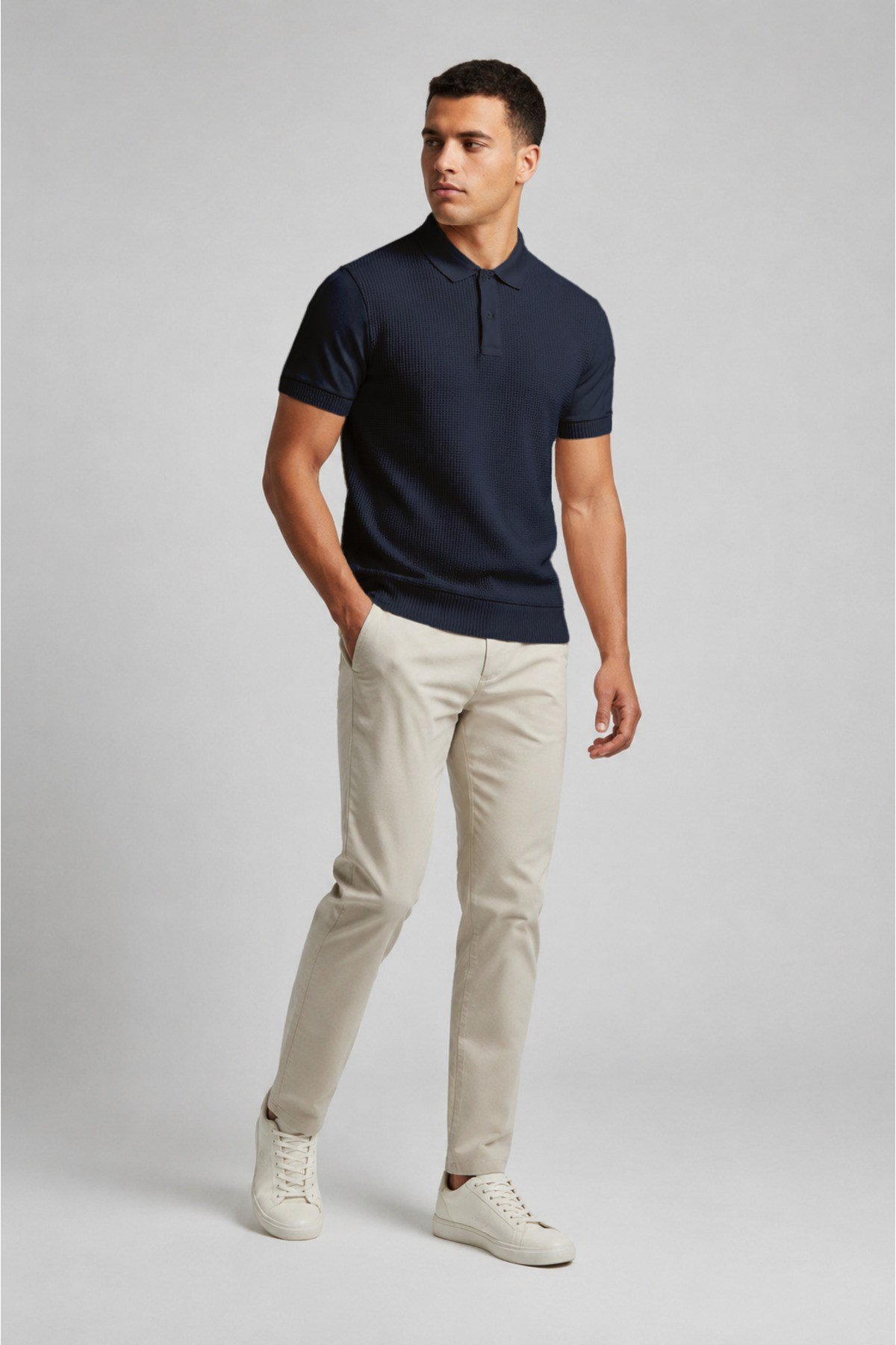 Lacivert Erkek Polo Yaka Düğmeli Kısa Kol T-Shirt