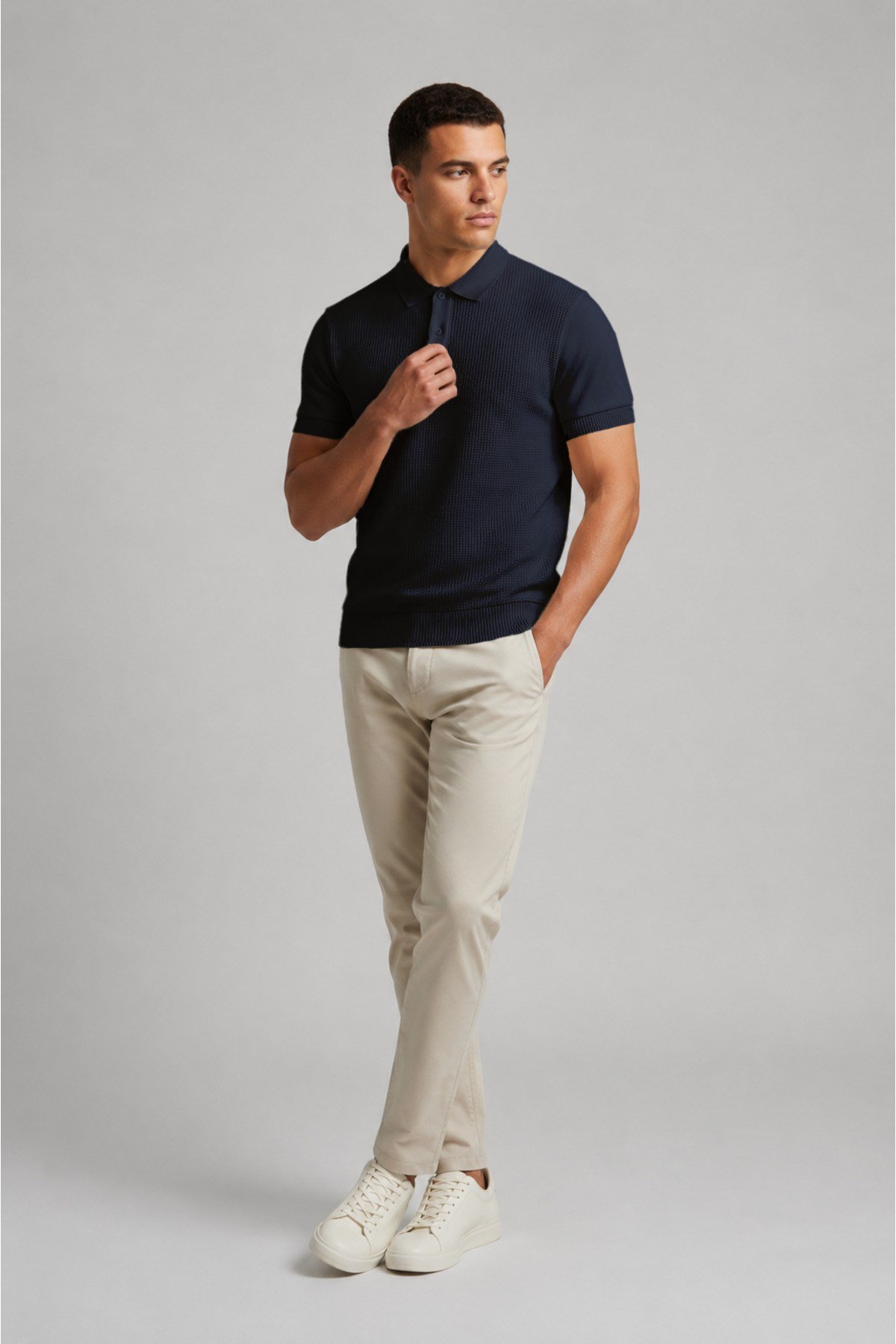 Lacivert Erkek Polo Yaka Düğmeli Kısa Kol T-Shirt