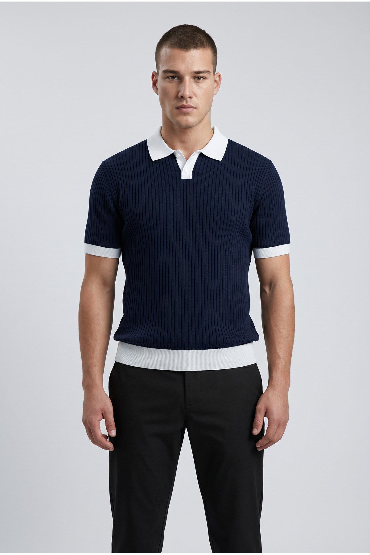 Lacivert Polo Yaka Düğmeli Kısa Kol Erkek T-shirt