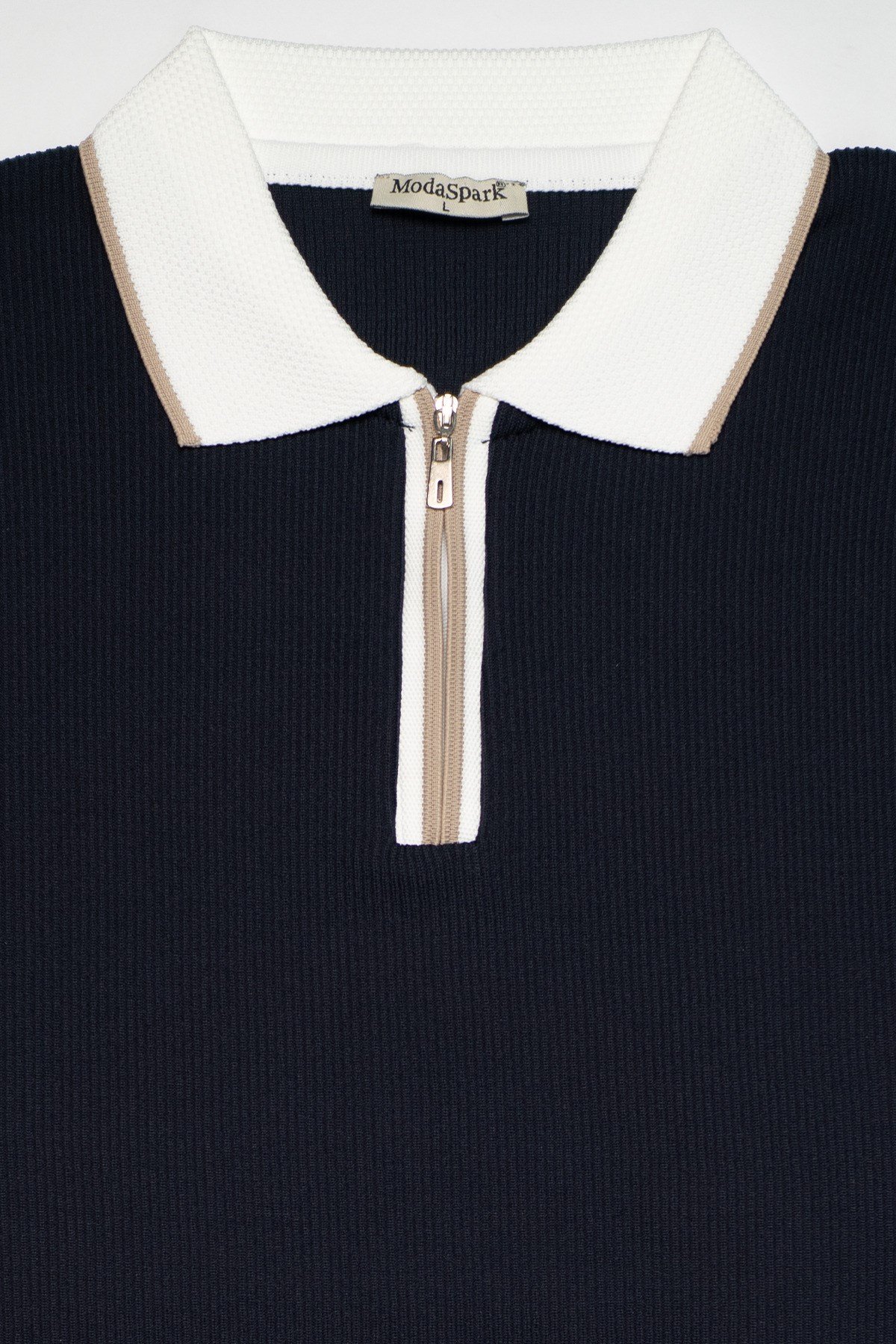 Lacivert Polo Yaka Fermuarlı Kısa Kol Erkek T-shirt