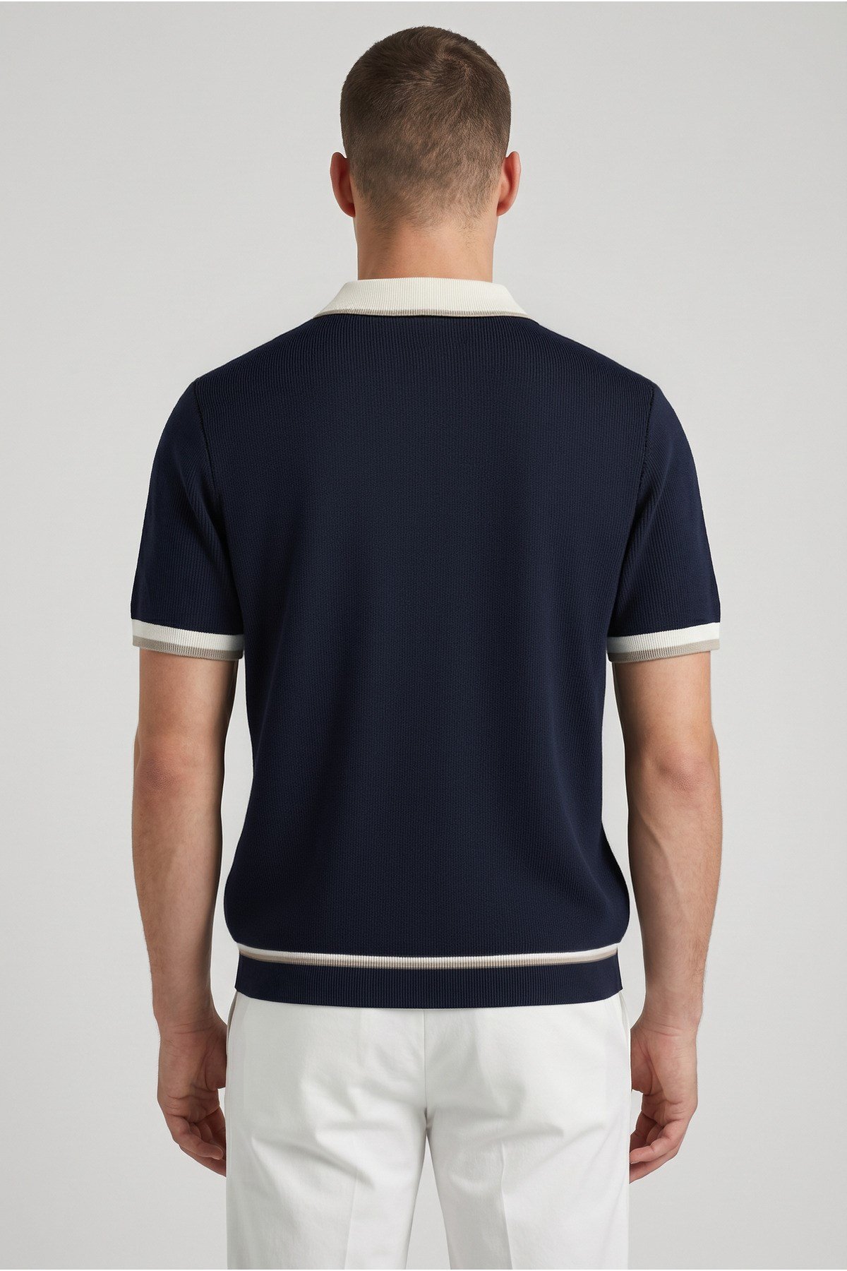Lacivert Polo Yaka Fermuarlı Kısa Kol Erkek T-shirt