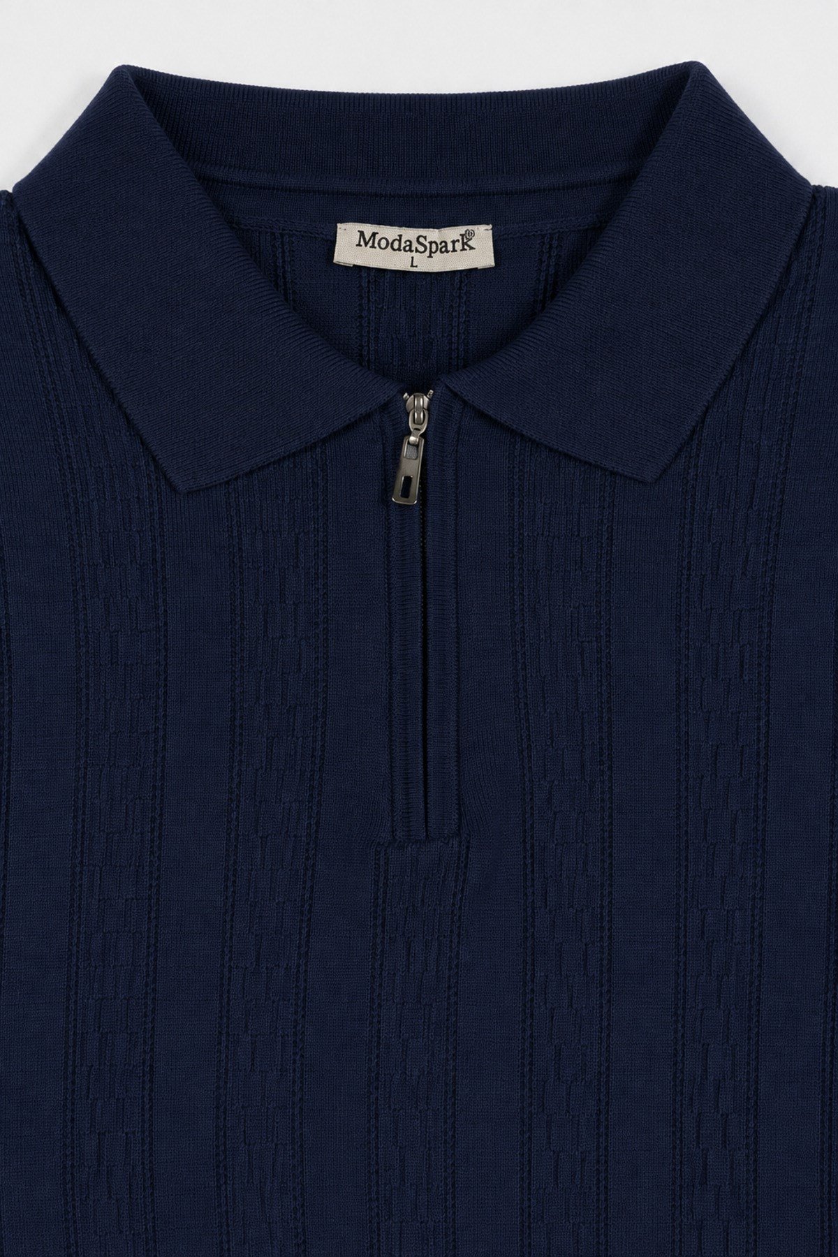 Lacivert Polo Yaka Yarım Fermuarlı Erkek T-shirt