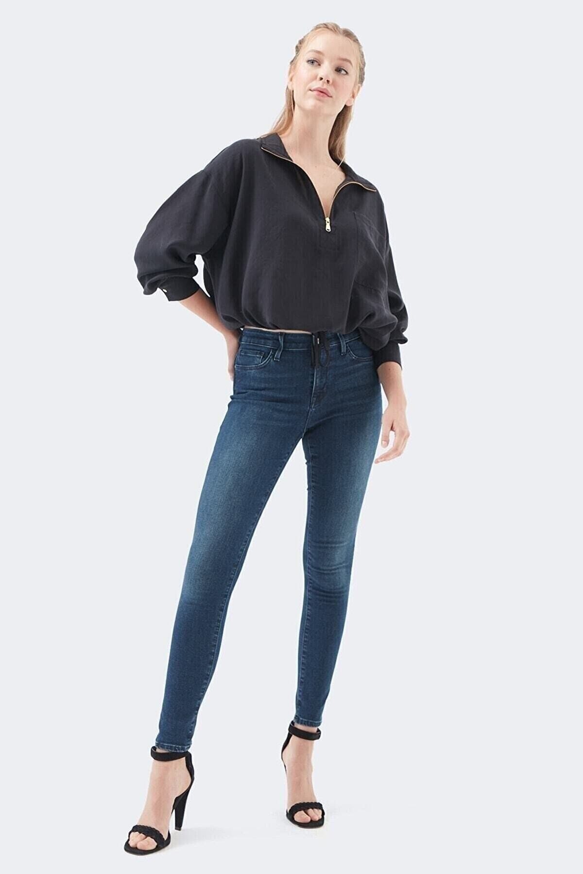 Monny Yüksek Bel Likralı Mavi Skinny Jean Pantolon Toparlayıcı