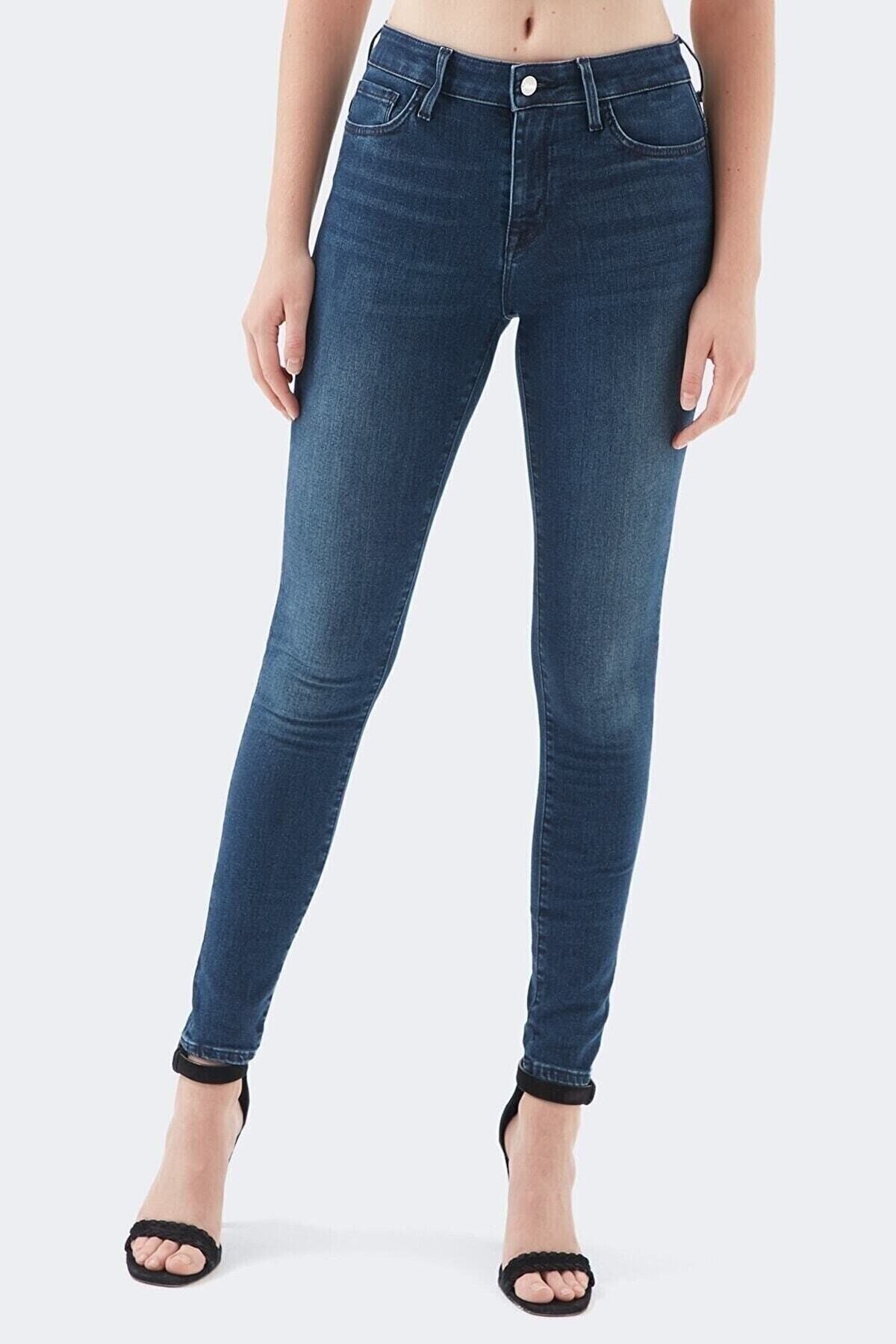 Monny Yüksek Bel Likralı Mavi Skinny Jean Pantolon Toparlayıcı