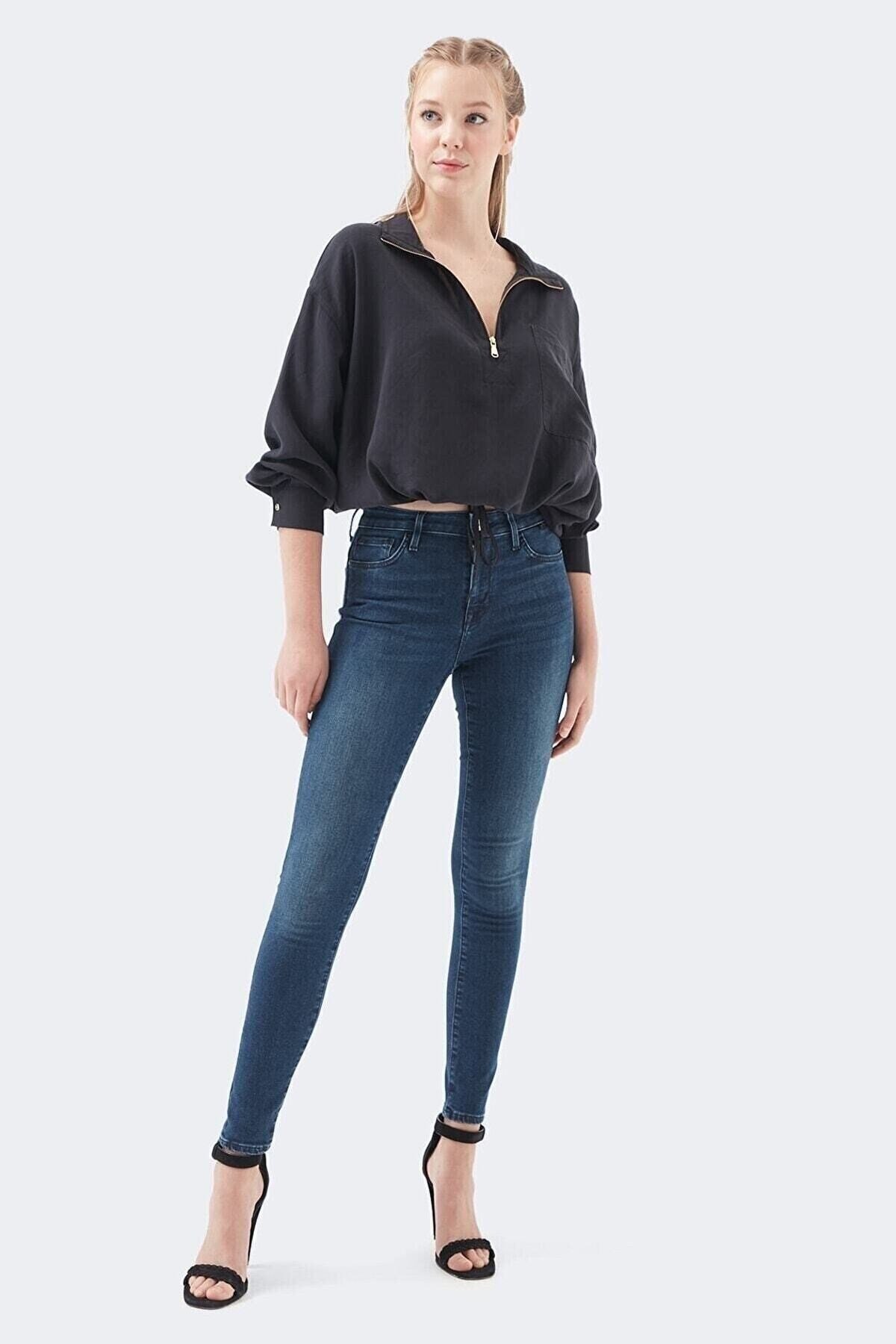 Monny Yüksek Bel Likralı Mavi Skinny Jean Pantolon Toparlayıcı