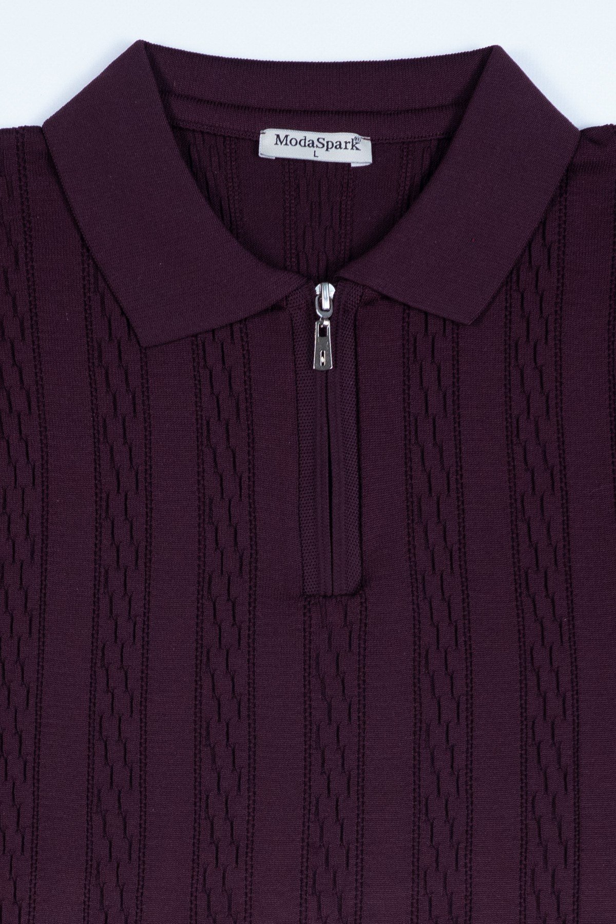 Mürdüm Polo Yaka Yarım Fermuarlı Erkek T-shirt