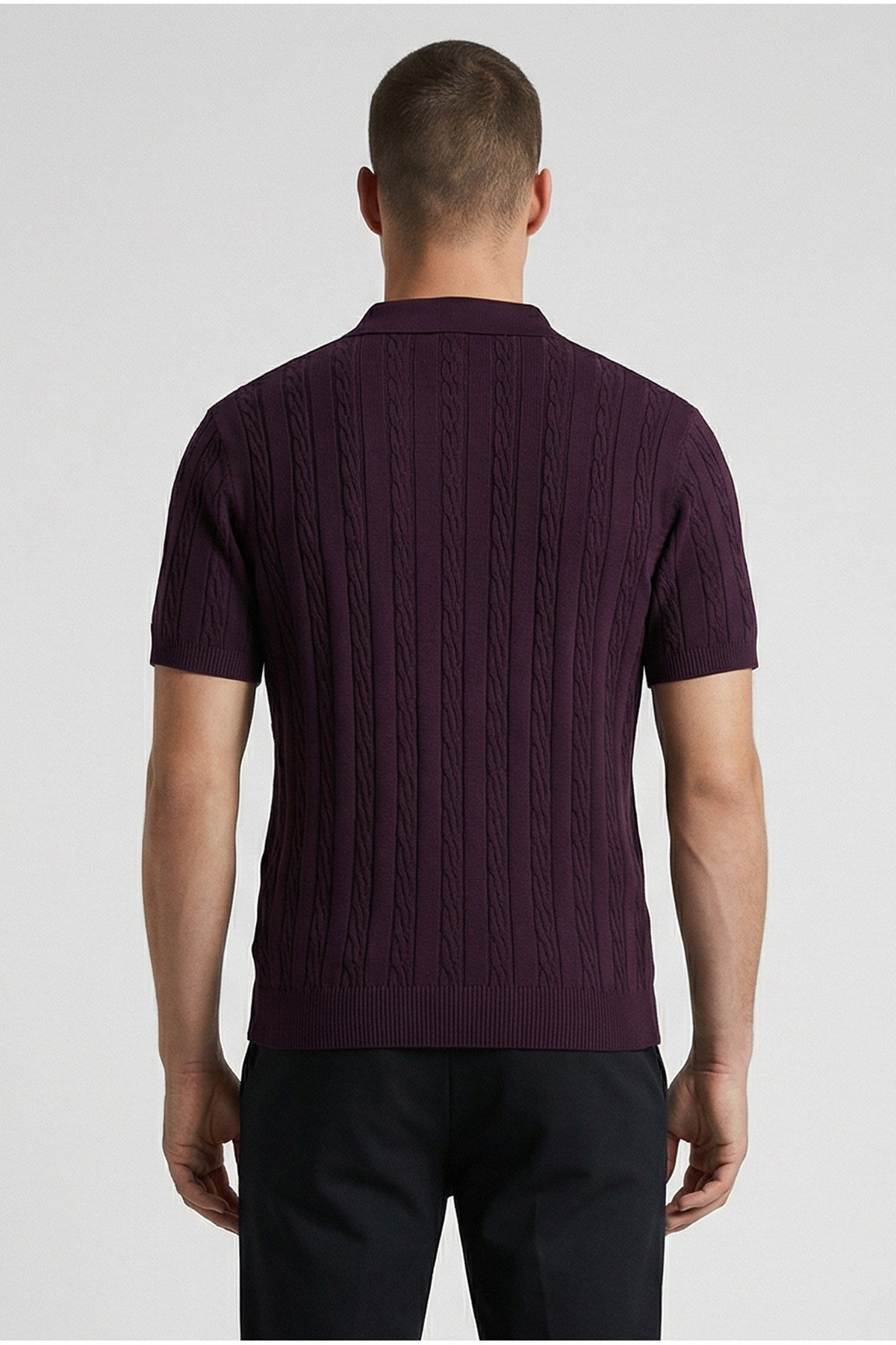 Mürdüm Polo Yaka Yarım Fermuarlı Erkek T-shirt
