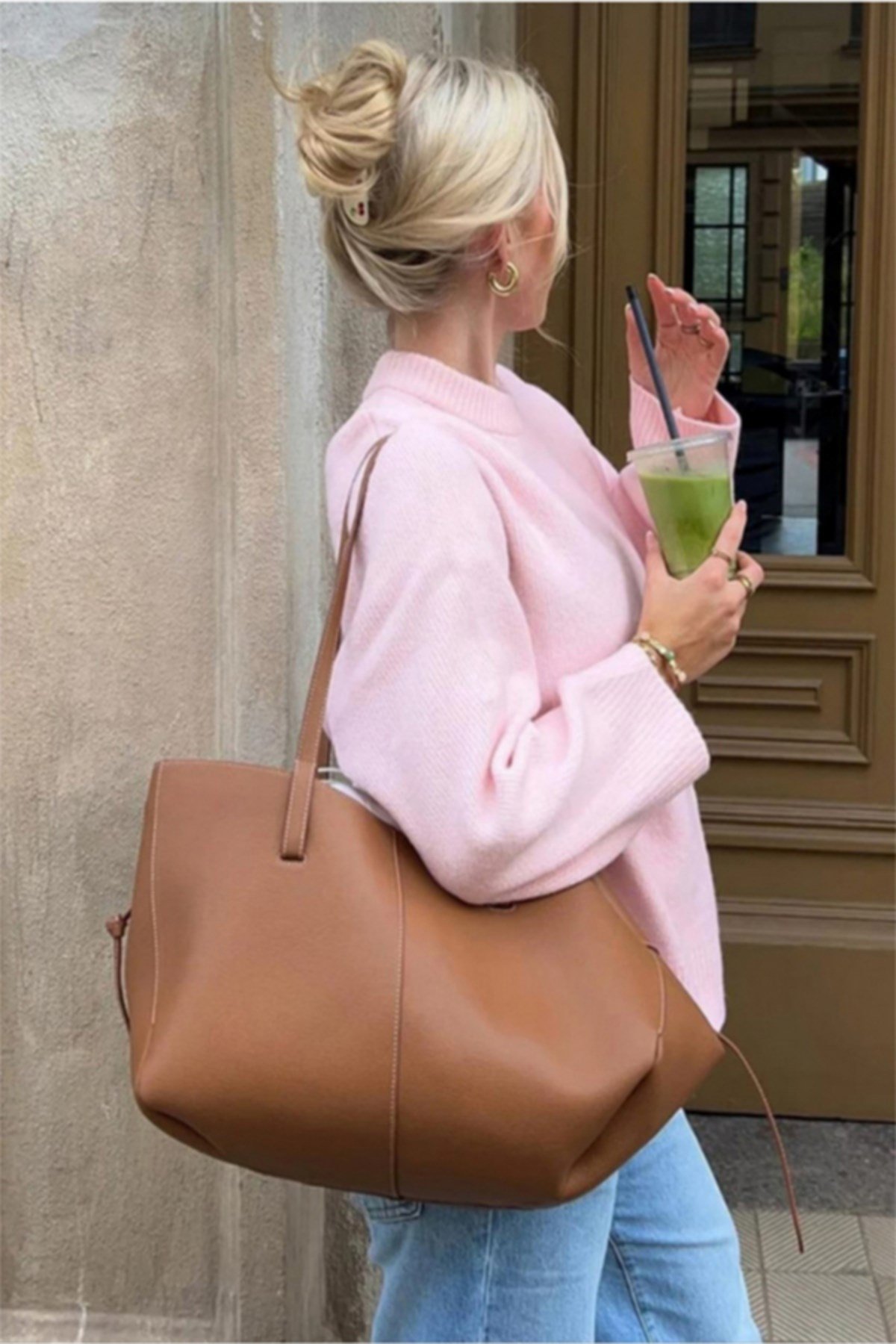 Pembe Bisiklet Yaka Oversize Kadın Triko Kazak