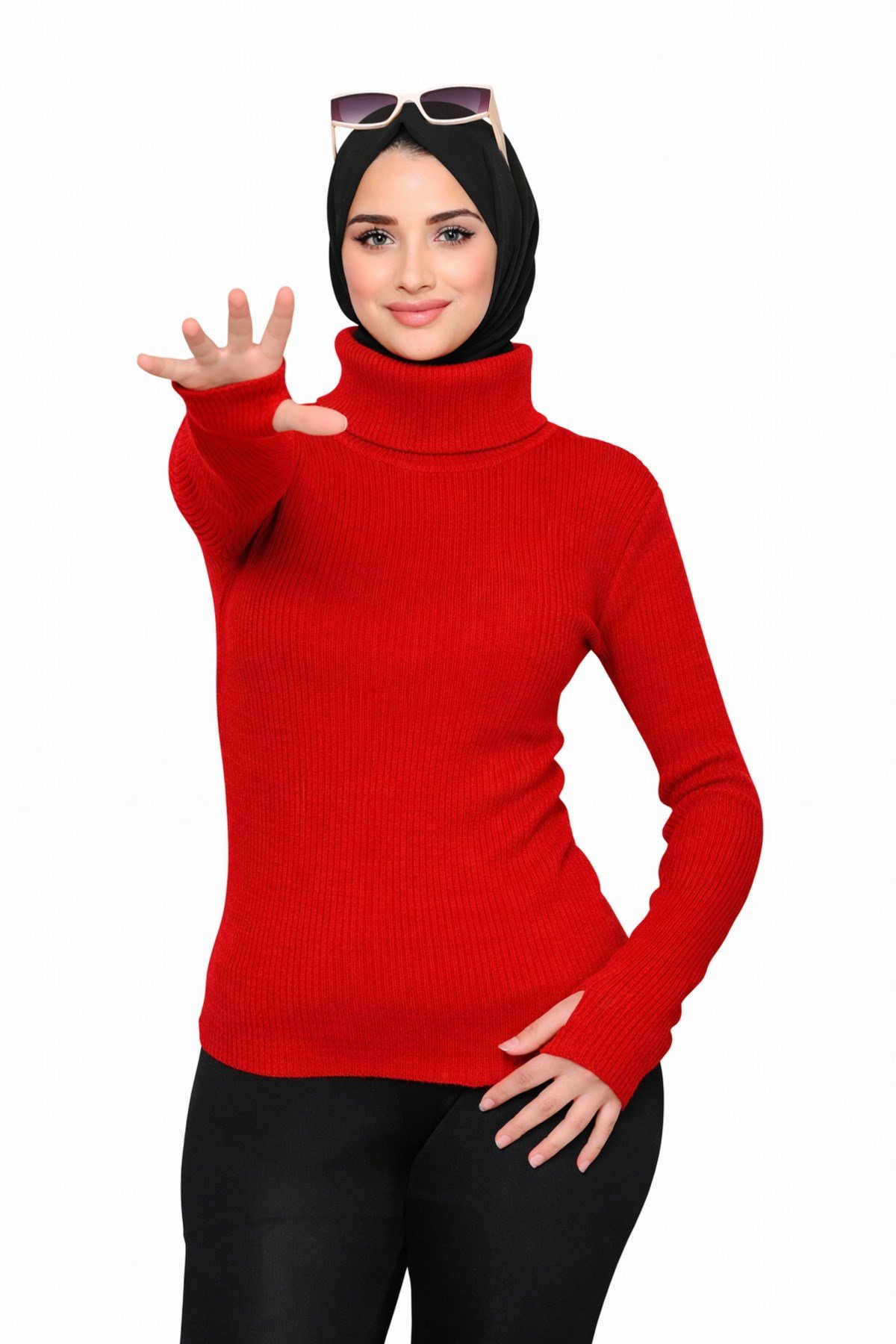 Pembe Sarı Yeşil Kırmızı 4'lü Balıkçı Yaka Parmak Detaylı Premium Kurtarıcı Body Kazak