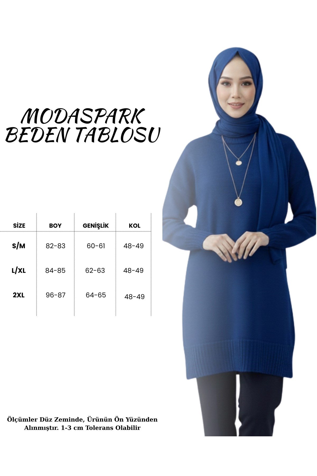 Saks Mavi Bisiklet Yaka Oversize Kadın Triko Kazak Tunik
