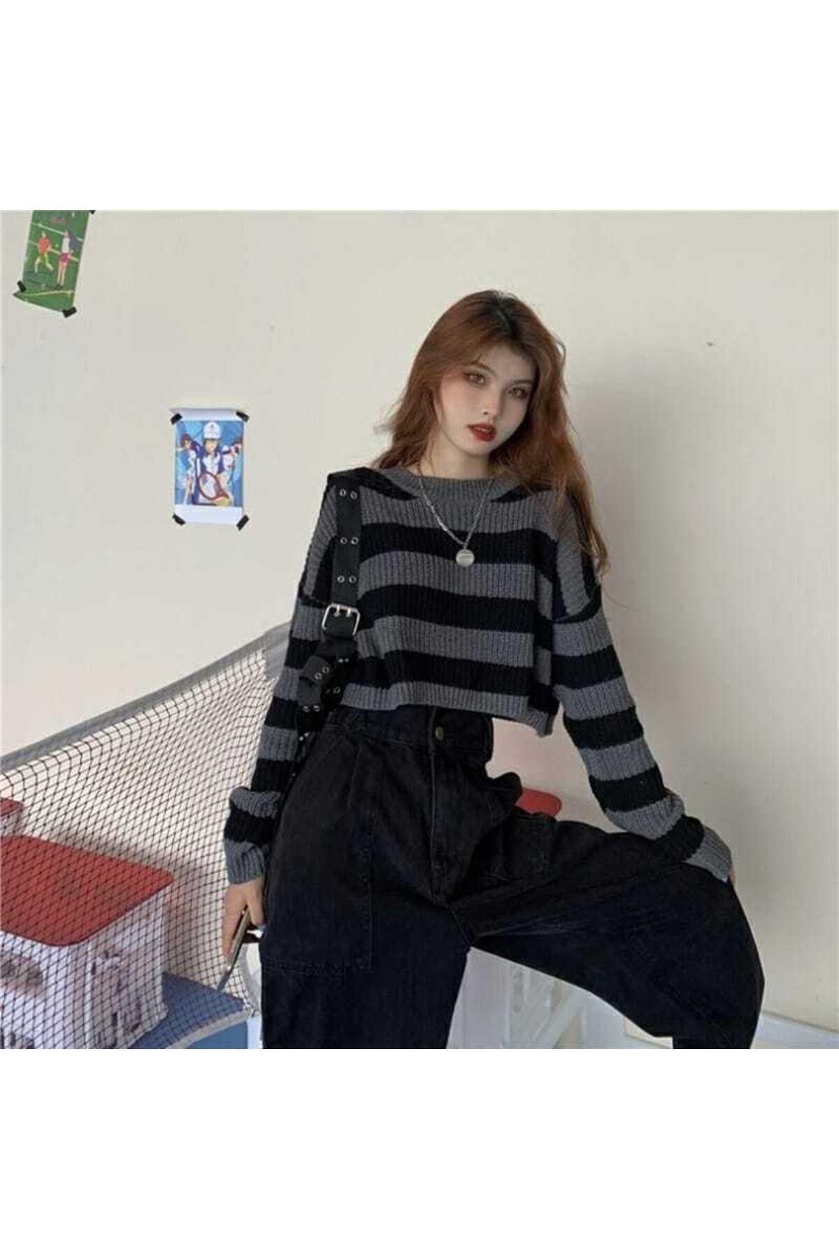 Selanik Örgü Oversize Crop Kadın Kazak