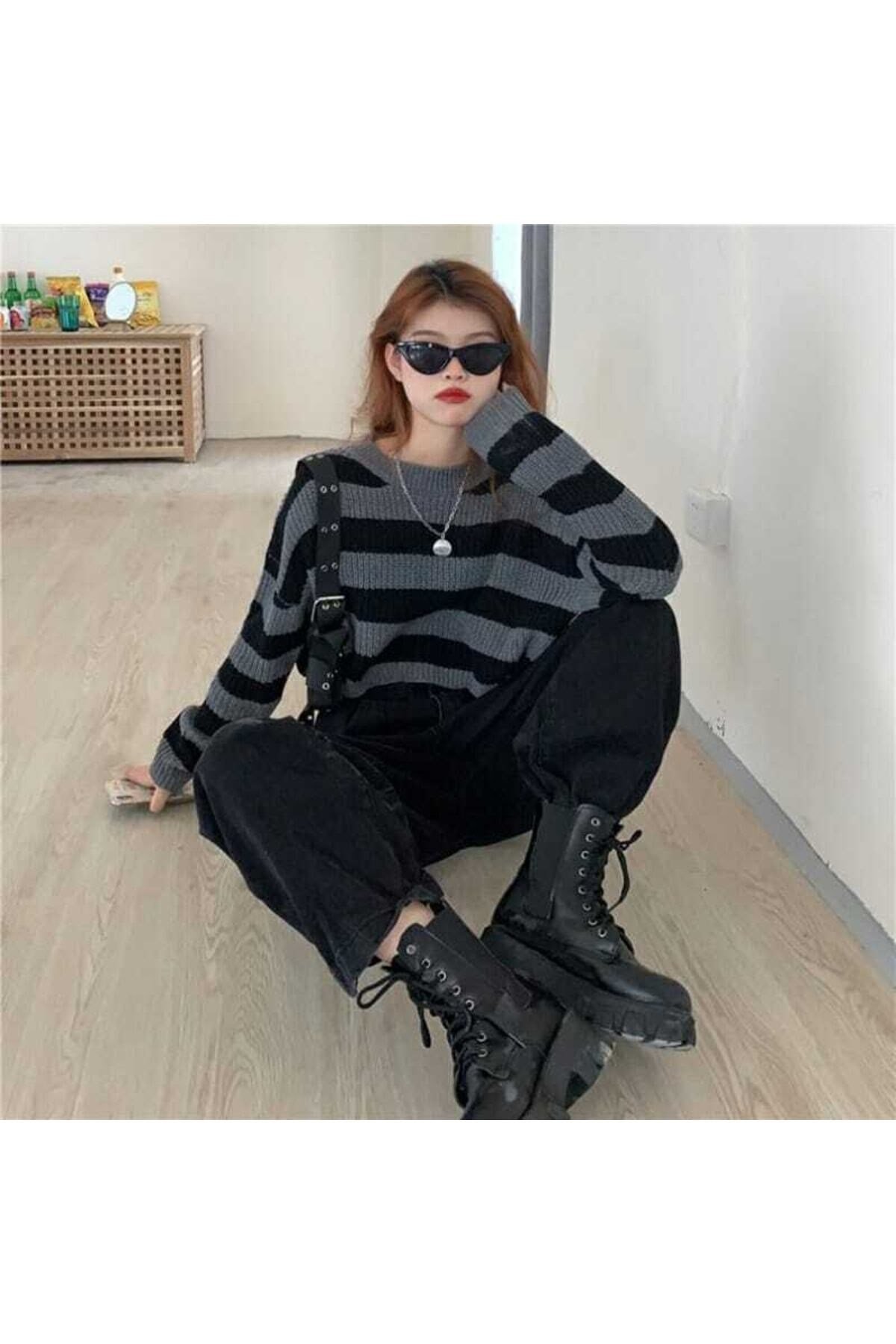 Selanik Örgü Oversize Crop Kadın Kazak