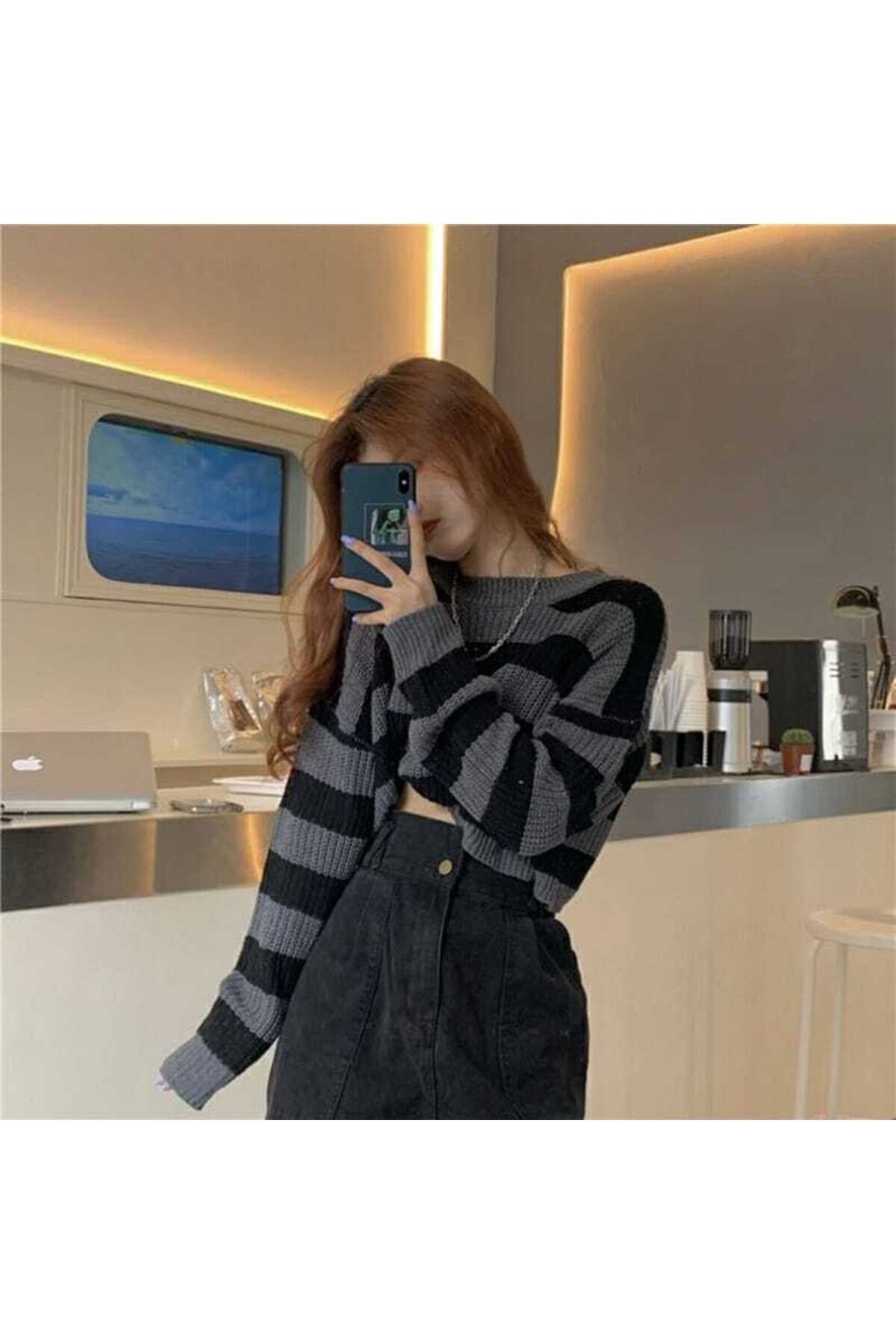 Selanik Örgü Oversize Crop Kadın Kazak