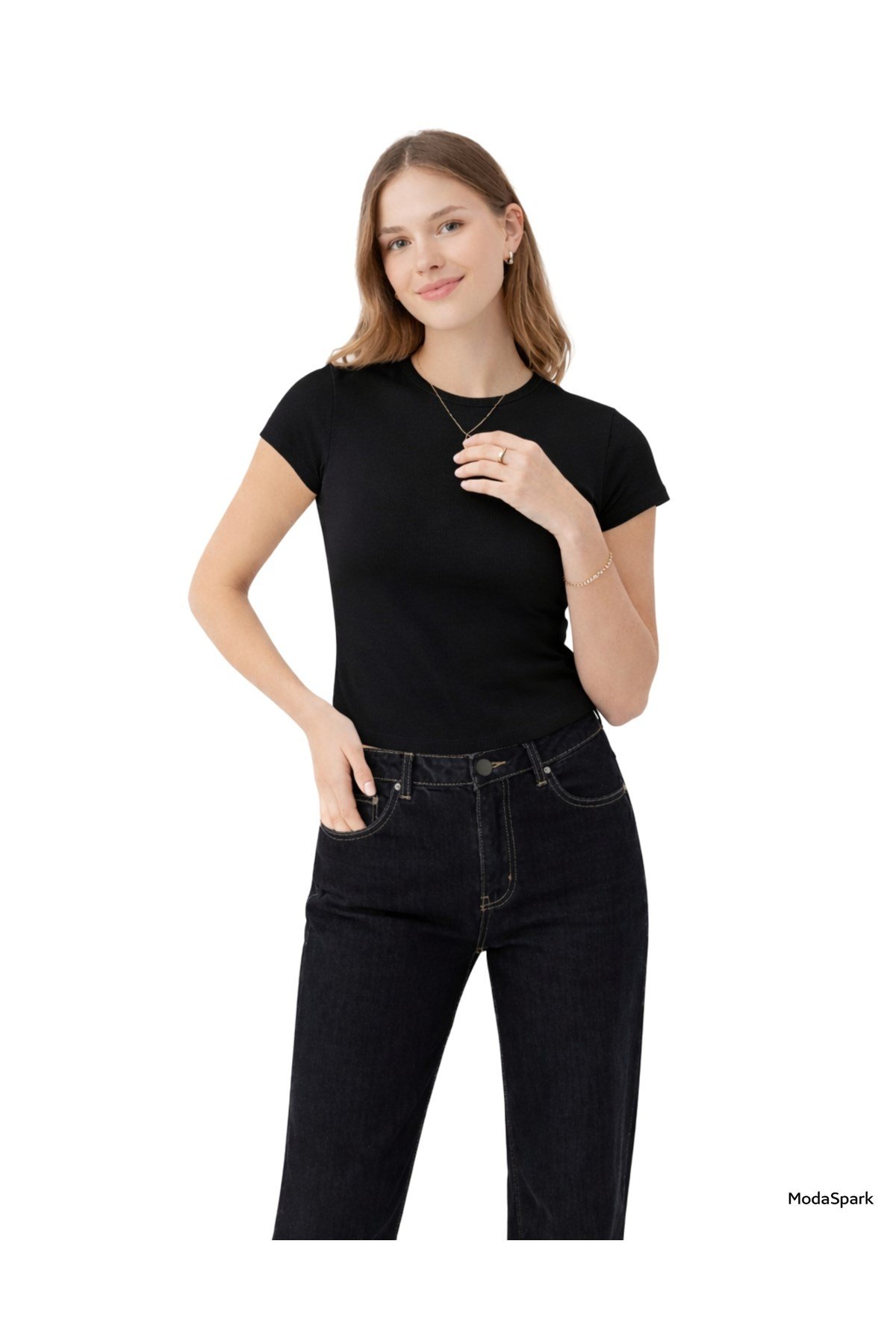 Siyah Bisiklet Yaka Basic Ultra Soft Kadın Kısa Kol Body