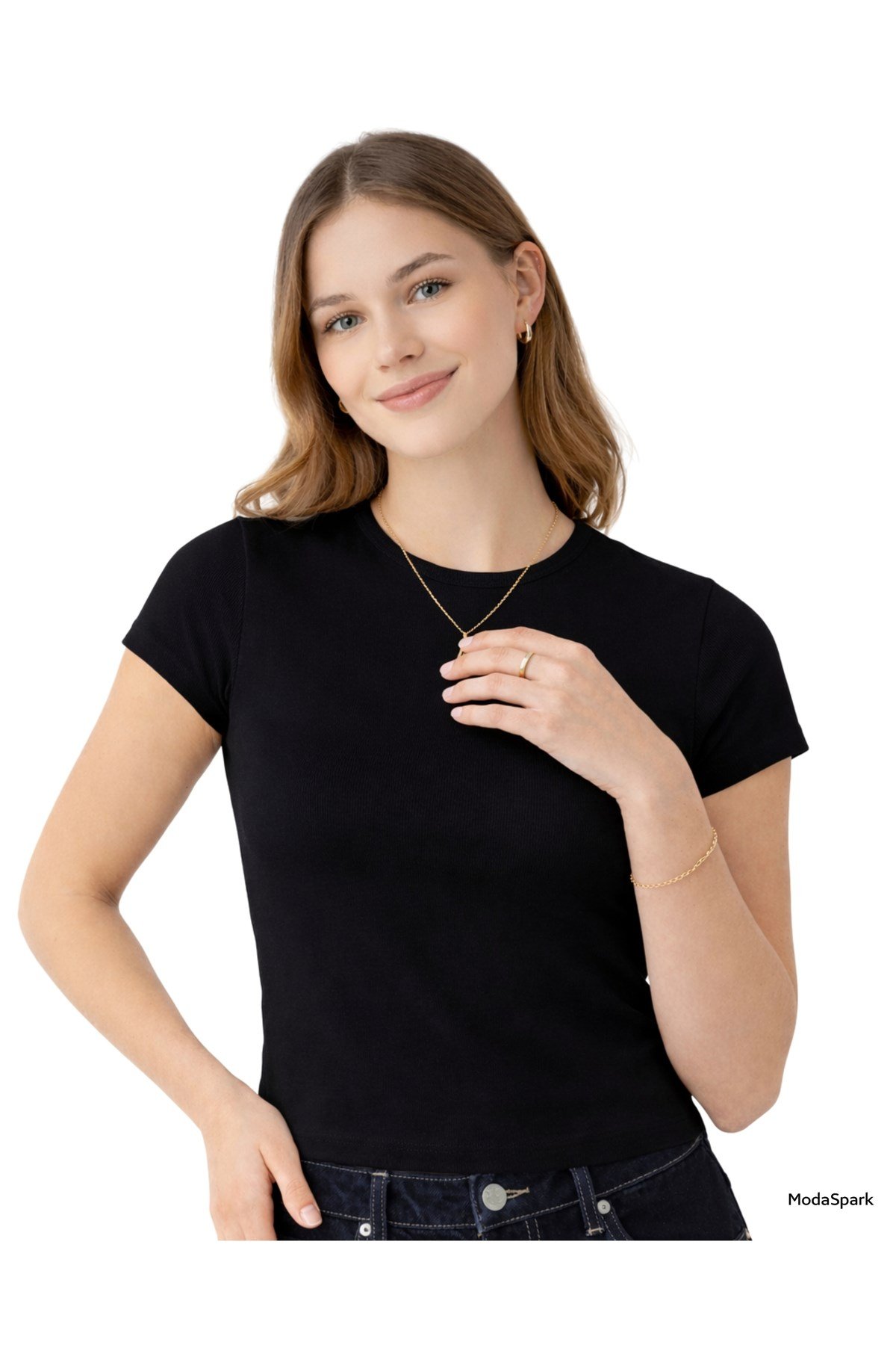 Siyah Bisiklet Yaka Basic Ultra Soft Kadın Kısa Kol Body