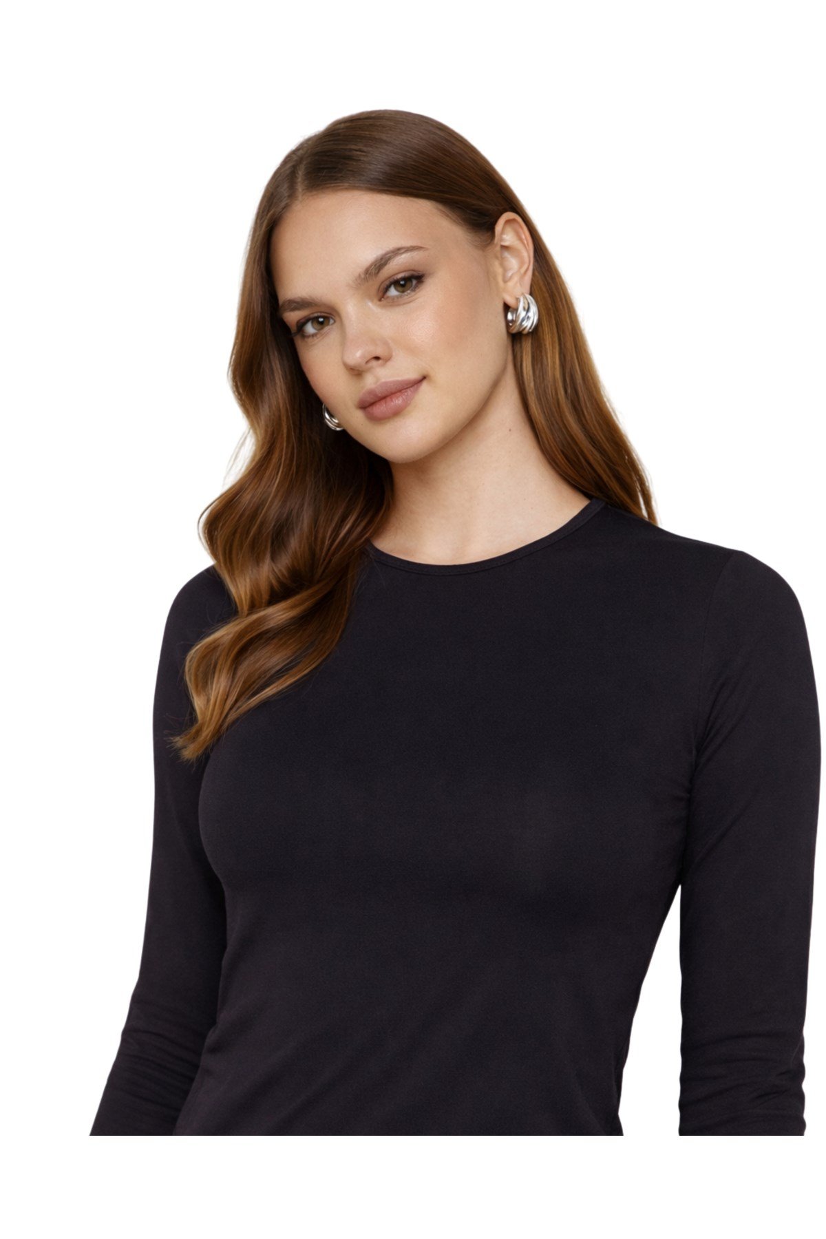 Siyah Bisiklet Yaka Basic Ultra Soft Kadın Uzun Kol Body