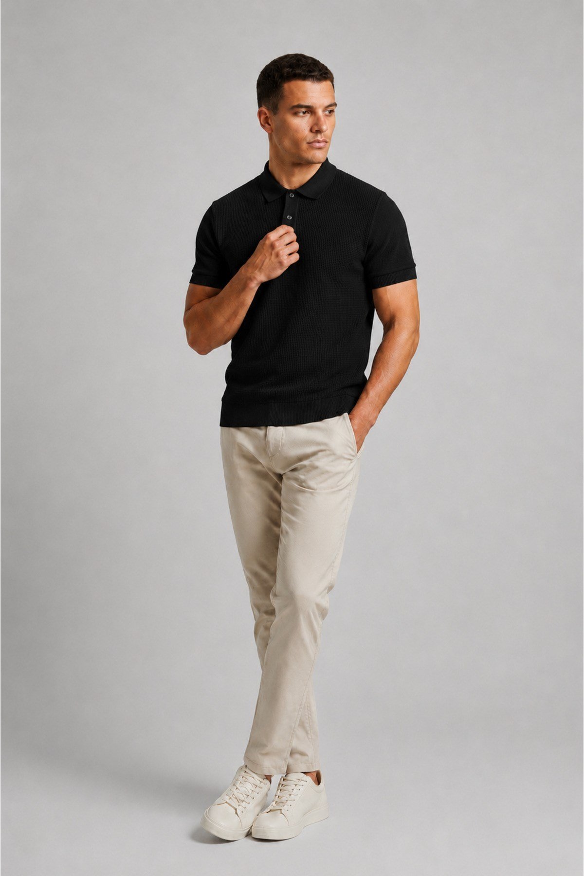 Siyah Erkek Polo Yaka Düğmeli Kısa Kol T-Shirt