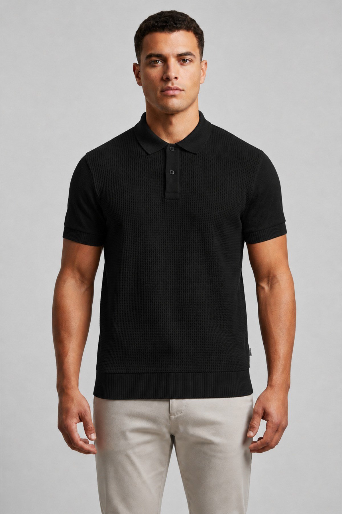 Siyah Erkek Polo Yaka Düğmeli Kısa Kol T-Shirt