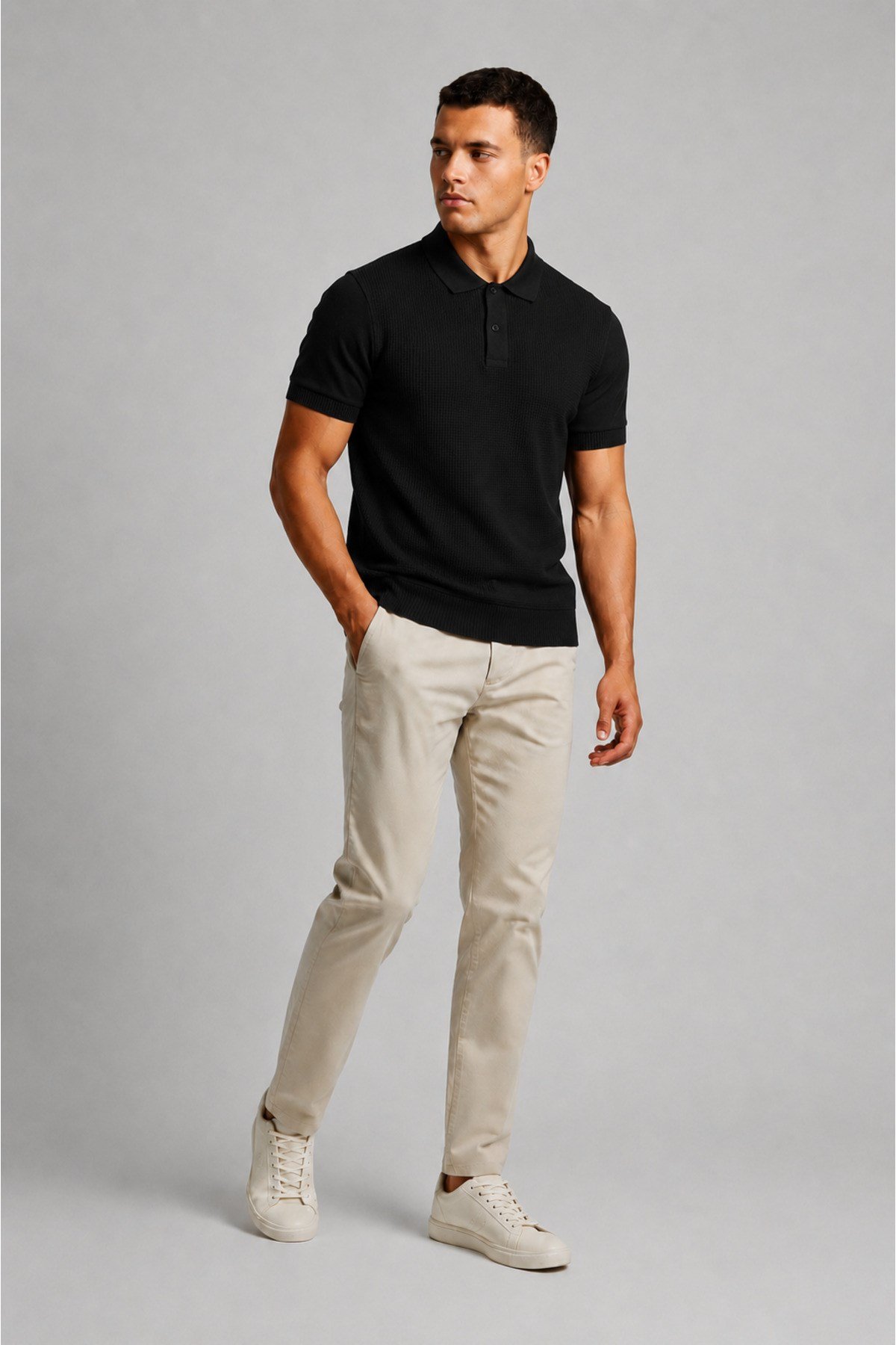 Siyah Erkek Polo Yaka Düğmeli Kısa Kol T-Shirt