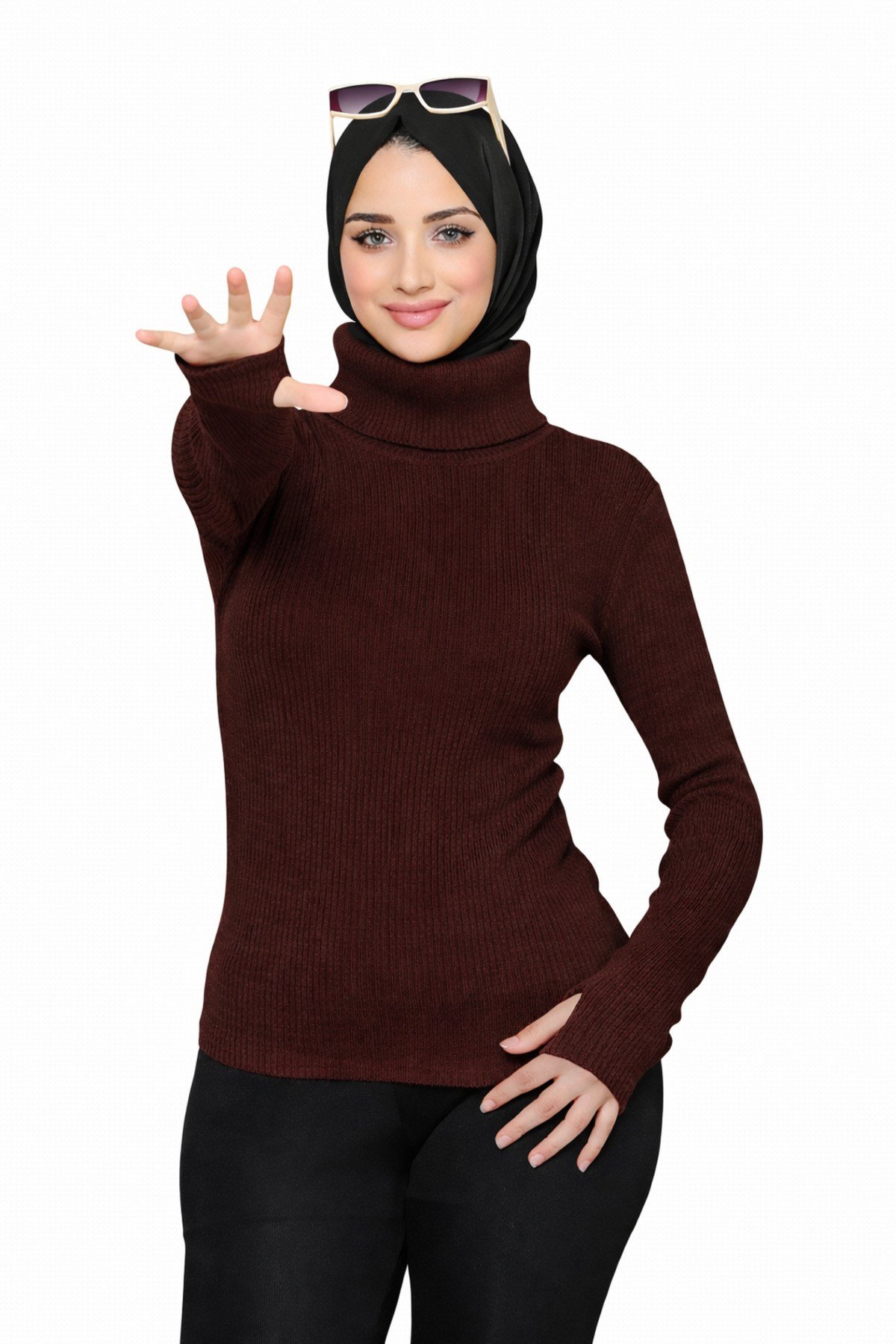 Siyah Krem Kahve 3'lü Balıkçı Yaka Parmak Detaylı Premium Kurtarıcı Body Kazak