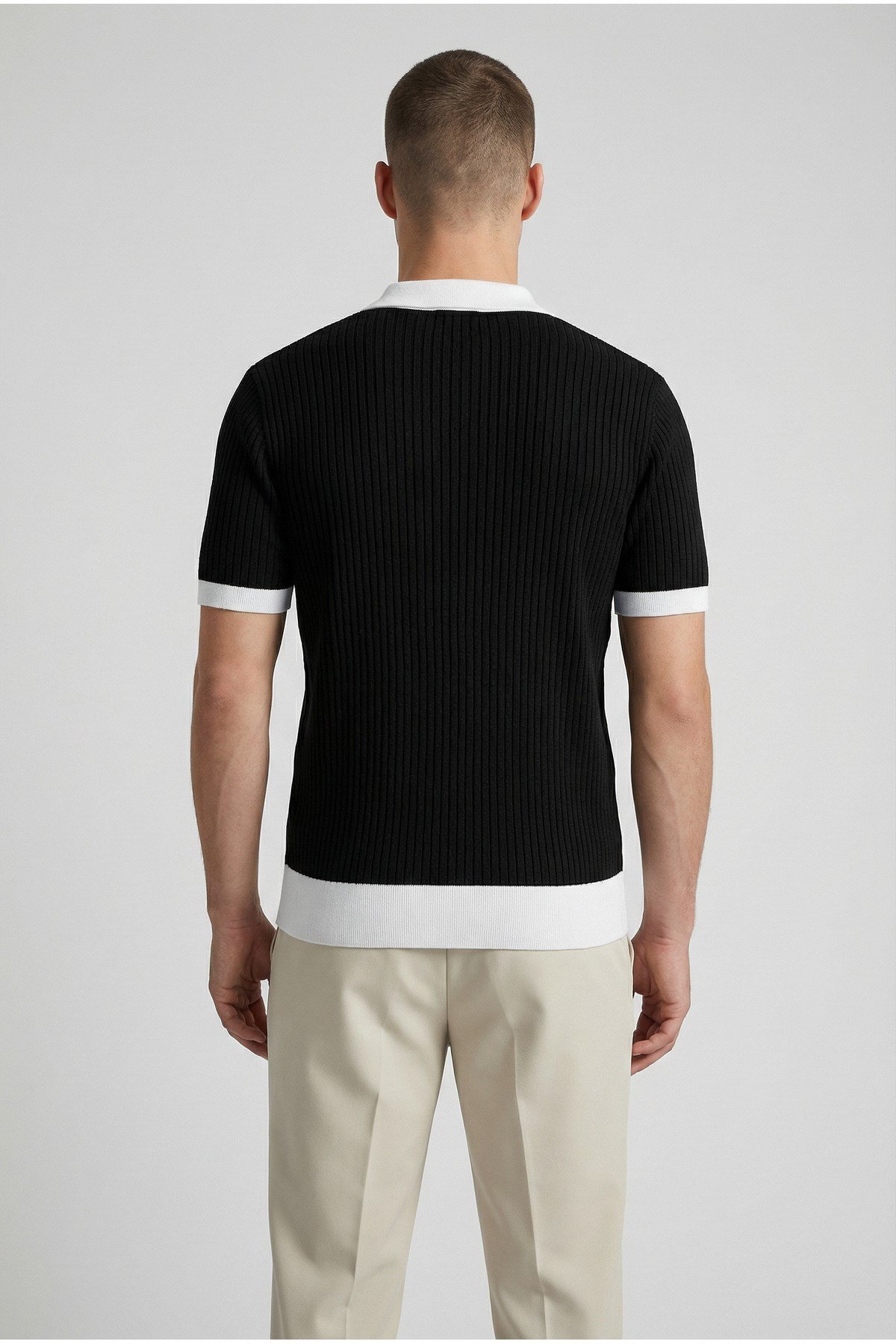 Siyah Polo Yaka Düğmeli Kısa Kol Erkek T-shirt