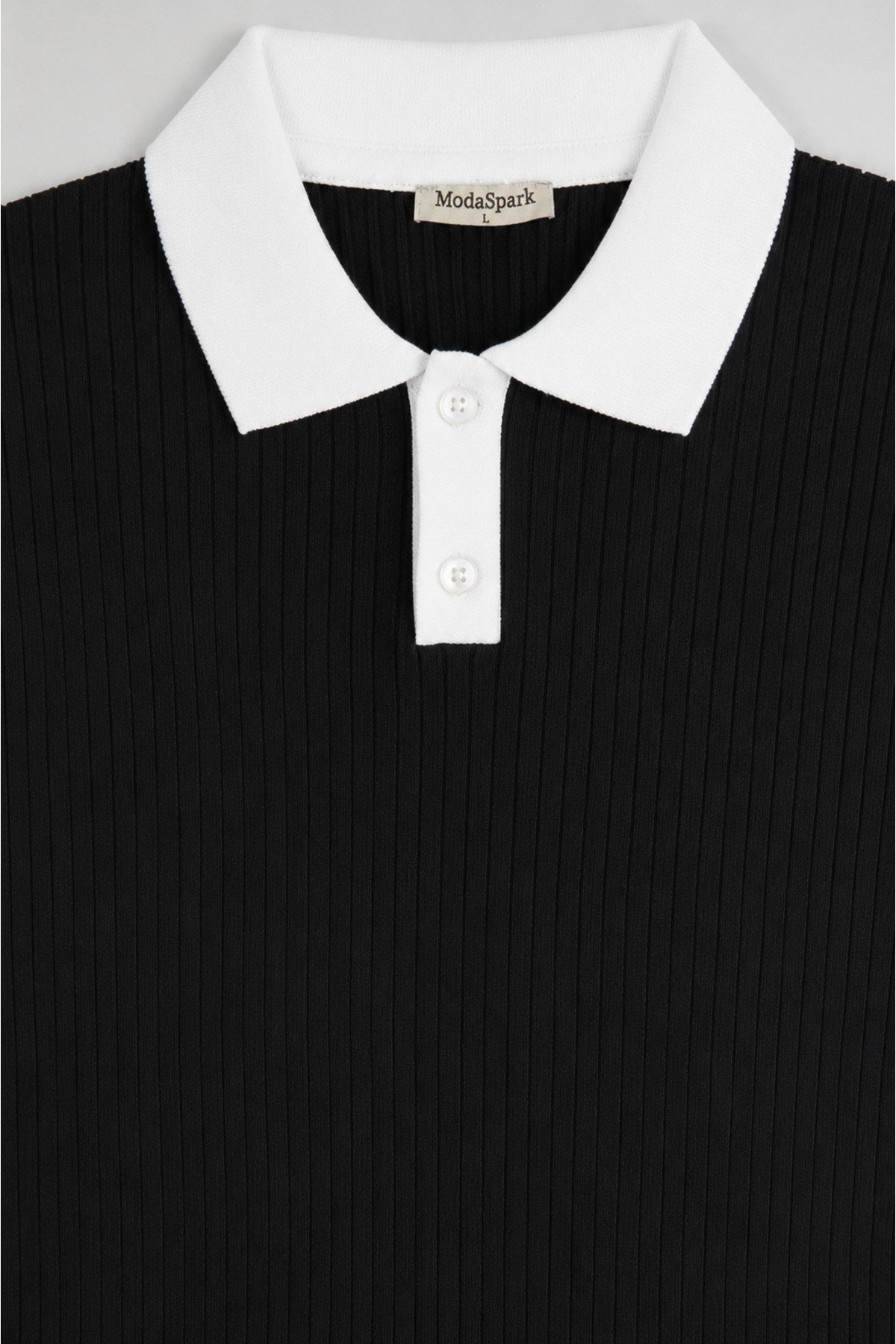 Siyah Polo Yaka Düğmeli Kısa Kol Erkek T-shirt