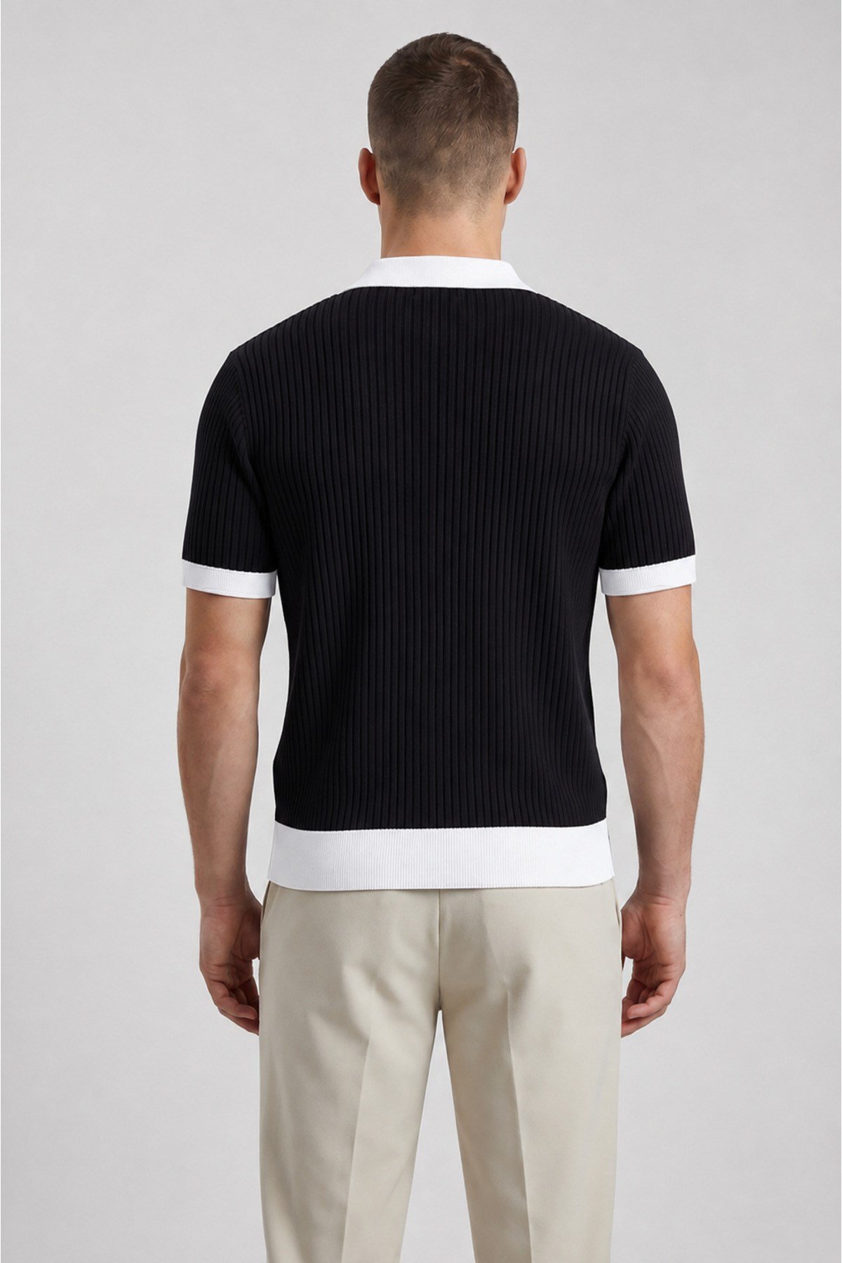 Siyah Polo Yaka Düğmeli Kısa Kol Erkek T-shirt