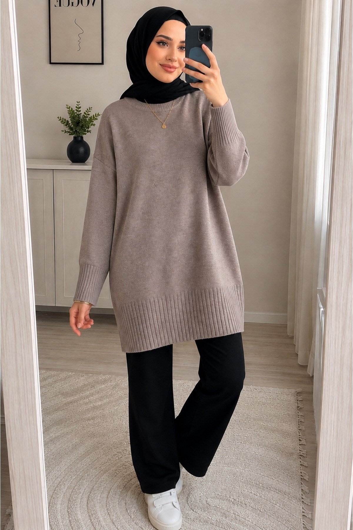 Vizon Bisiklet Yaka Oversize Triko Tunik
