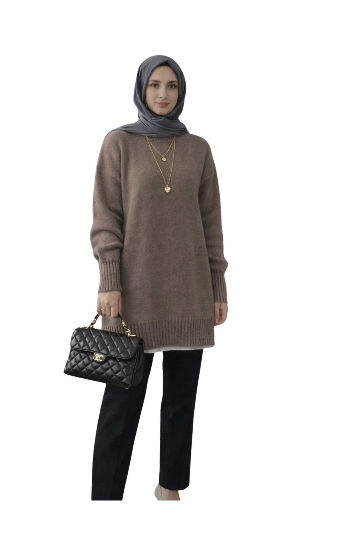 Vizon Bisiklet Yaka Oversize Triko Tunik