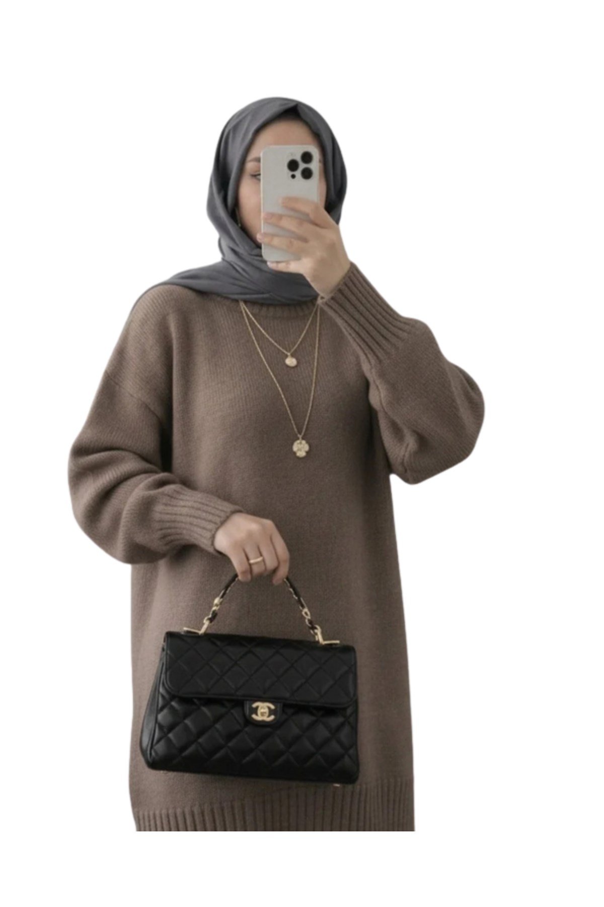 Vizon Bisiklet Yaka Oversize Triko Tunik