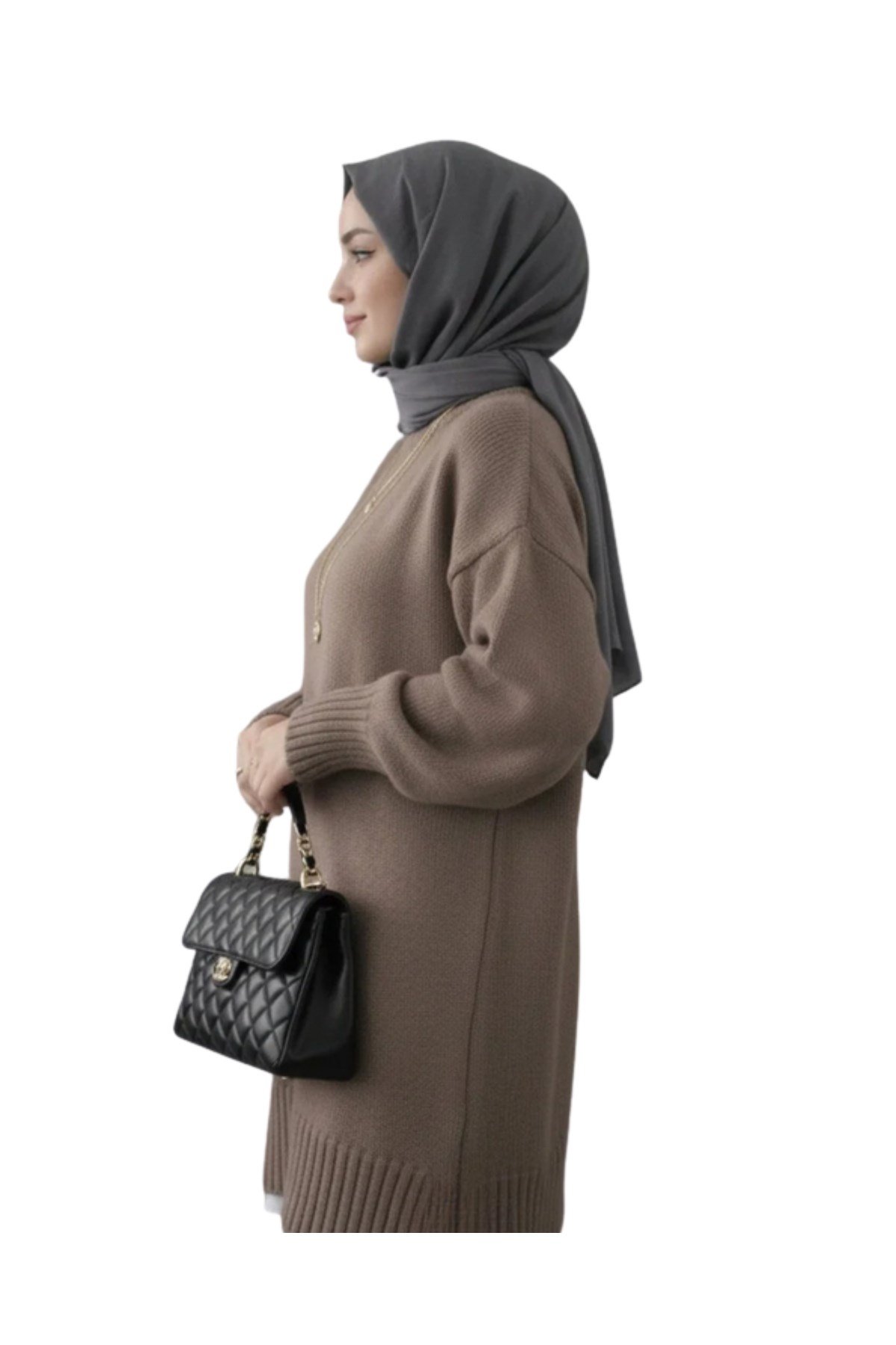 Vizon Bisiklet Yaka Oversize Triko Tunik