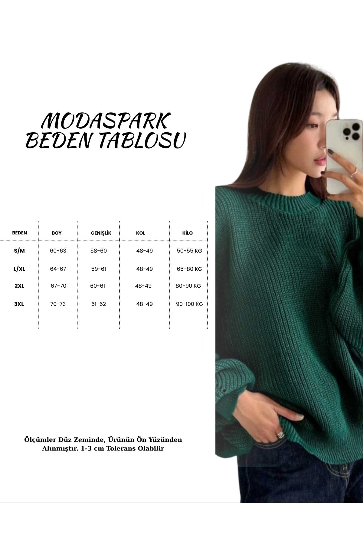 Yeşil Bisiklet Yaka Oversize Kadın Triko Kazak