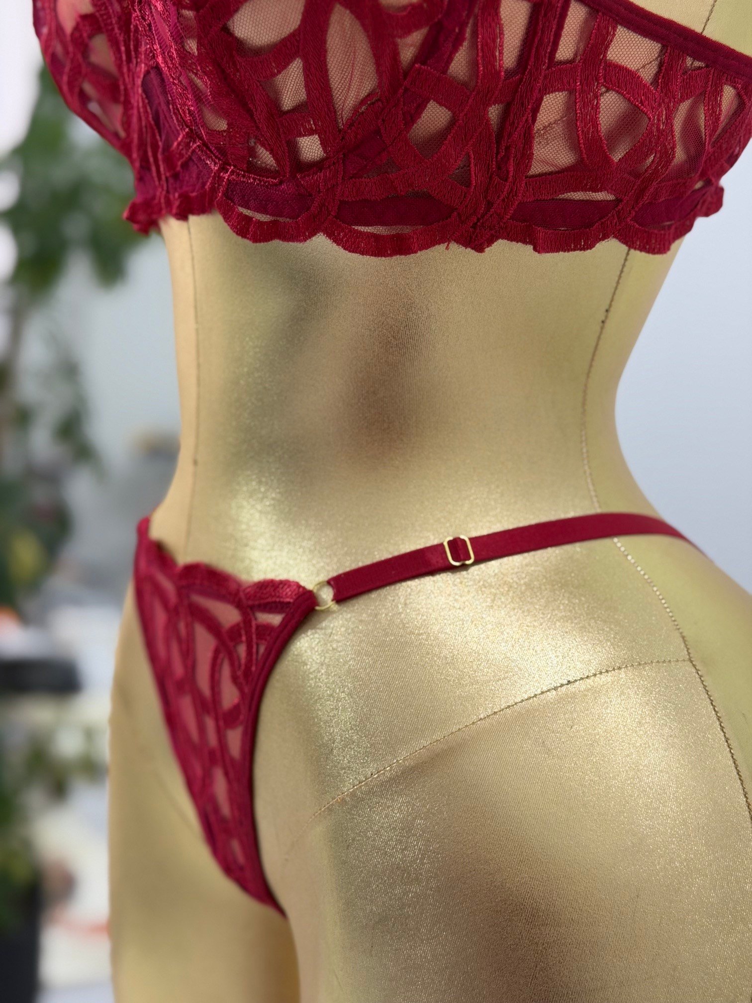 Geometrik Dantel Detaylı Bordo Jartiyer Takım