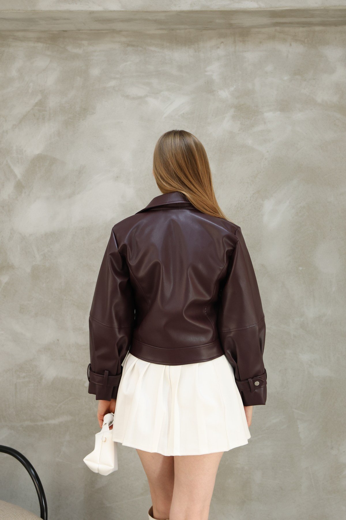 Kadın Oversize Biker Balon Kol Deri Ceket