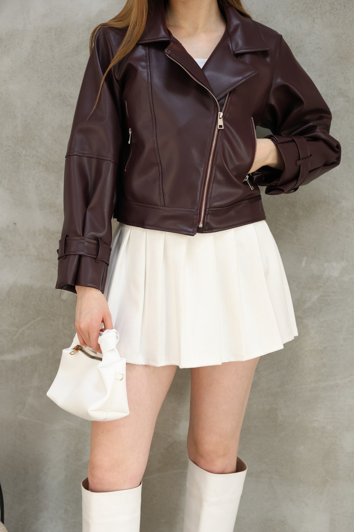 Kadın Oversize Biker Balon Kol Deri Ceket