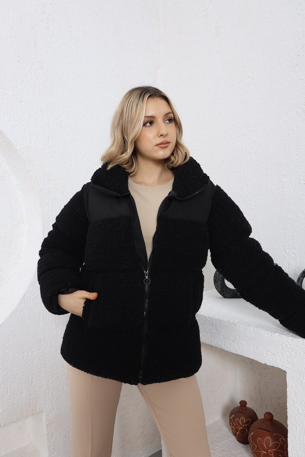 Kadın Peluş Robalı Şişme Mont